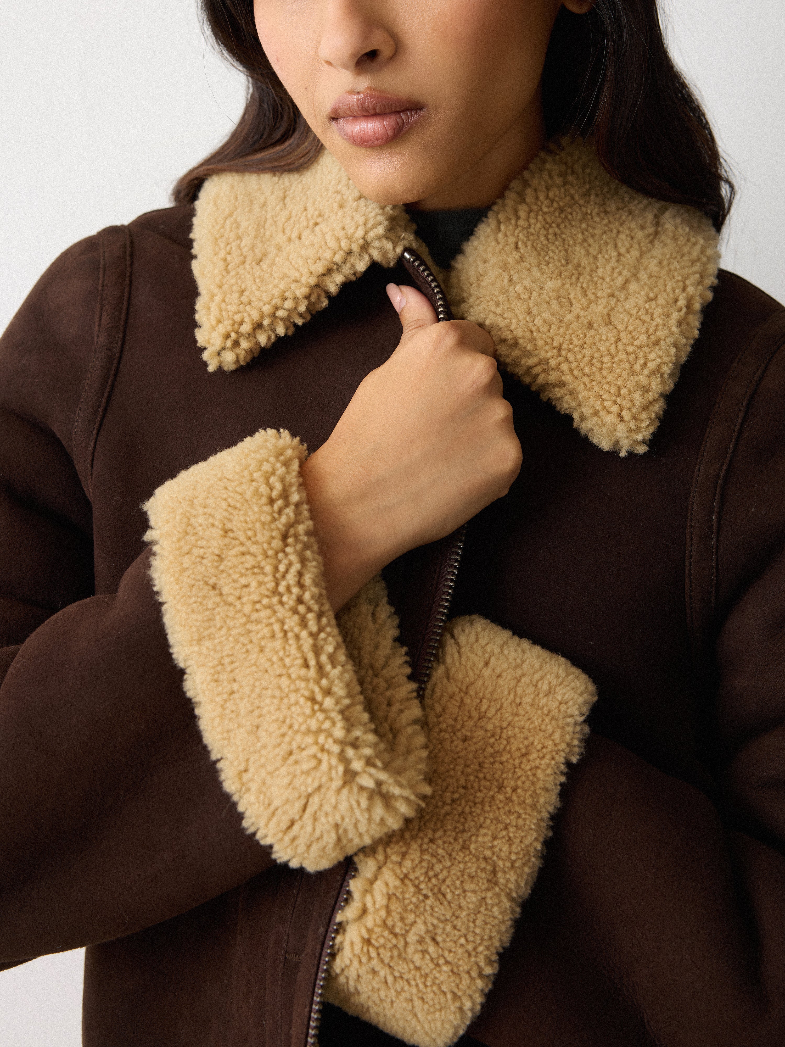 Italian Merino Shearling Coat | Brown – Jigsaw