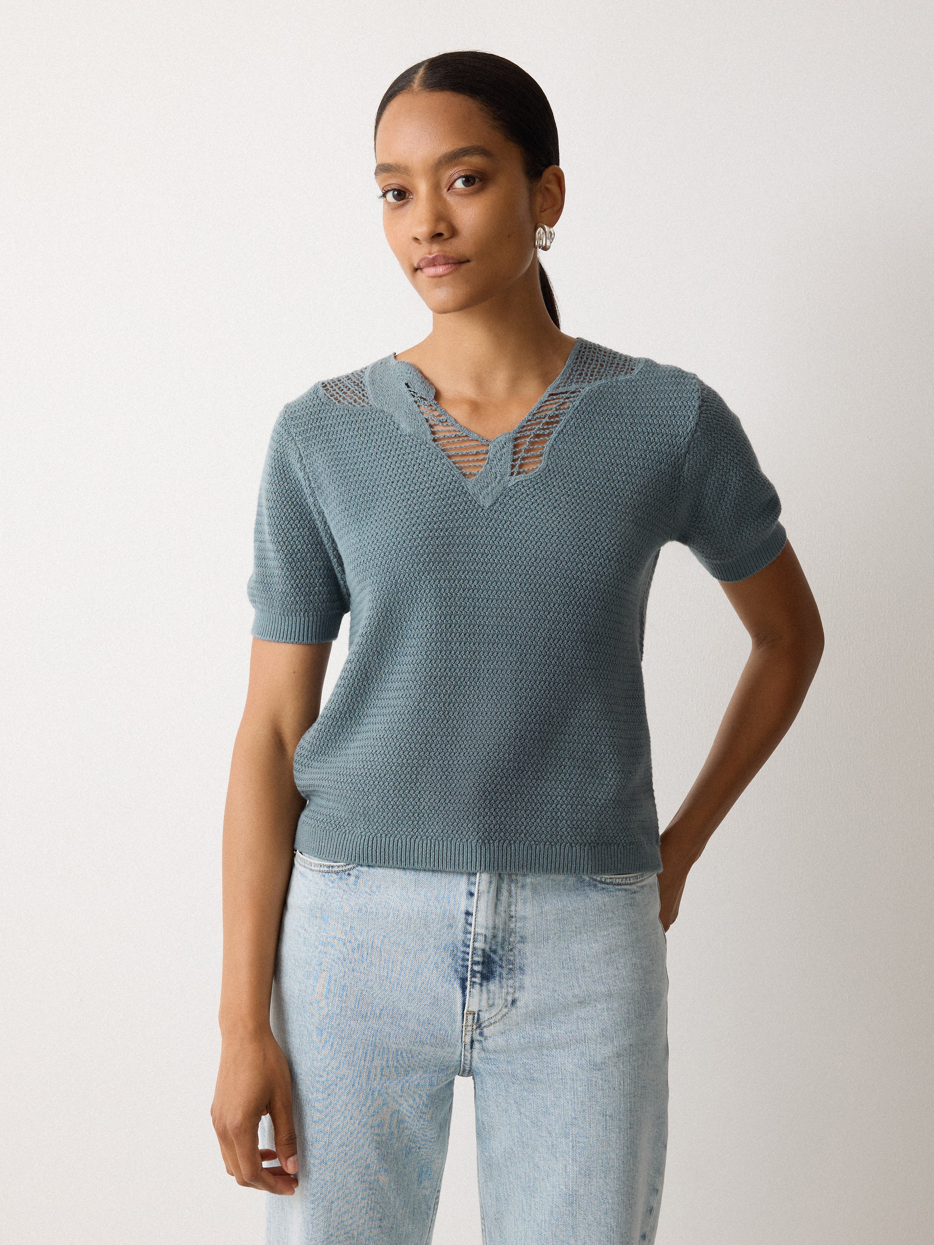 Abstract Lace Knitted Top | Blue – Jigsaw