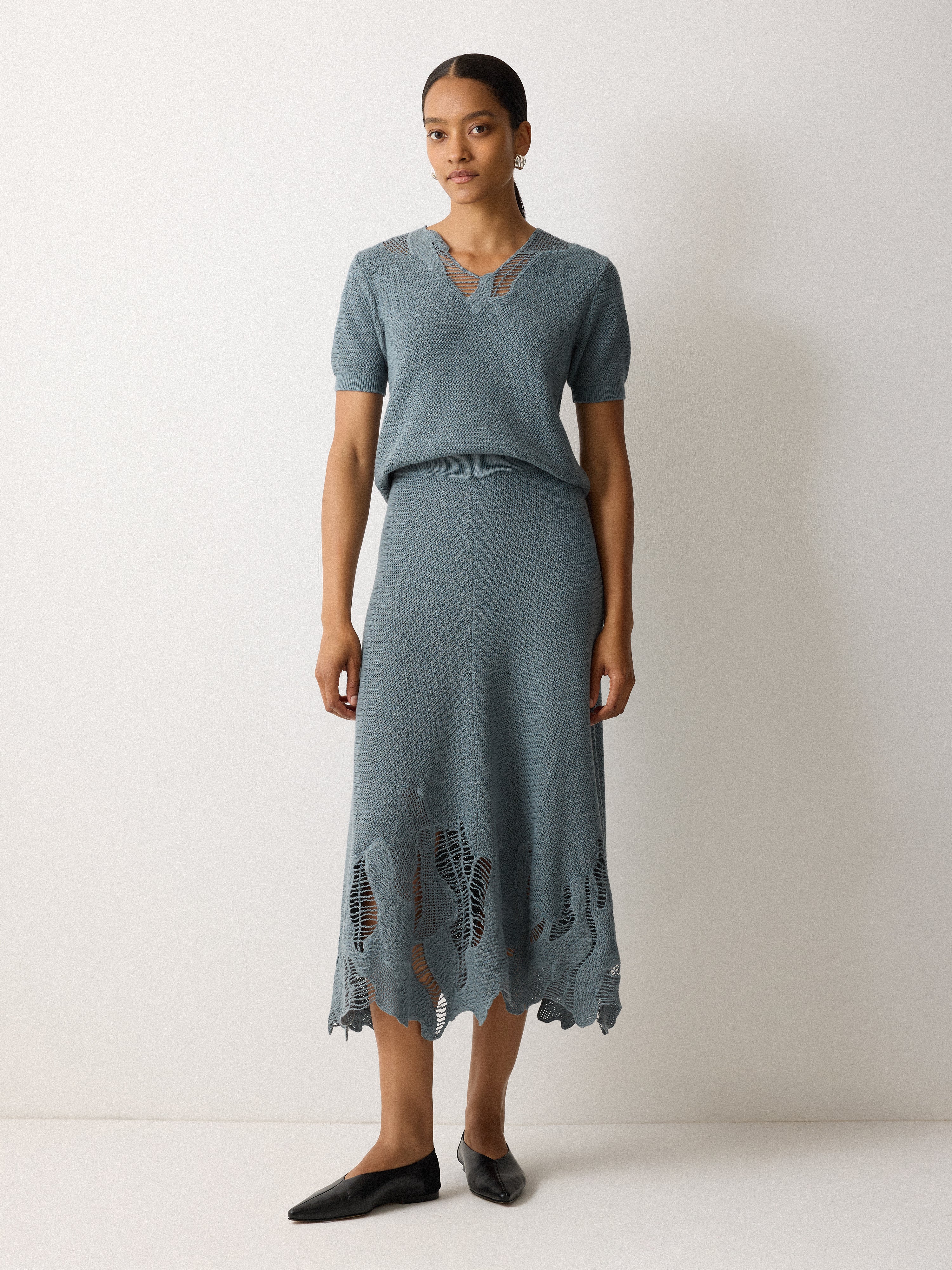 Abstract Lace Knitted Top | Blue – Jigsaw