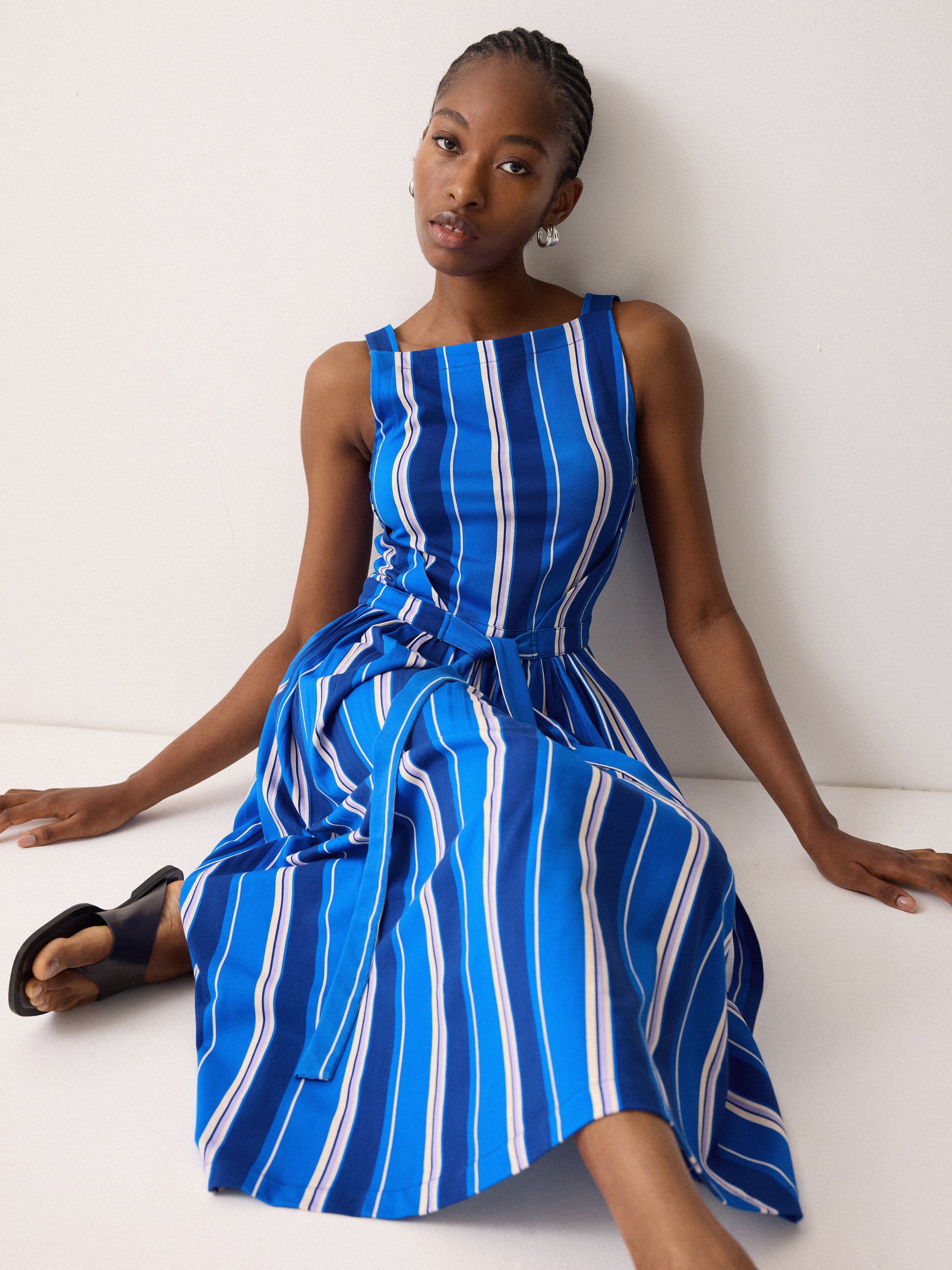 princess polly baby blue dress Ladies Dresses Striped Dress Jigsaw Jersey Dress Blue, Gold, And White Vertical  Stripe