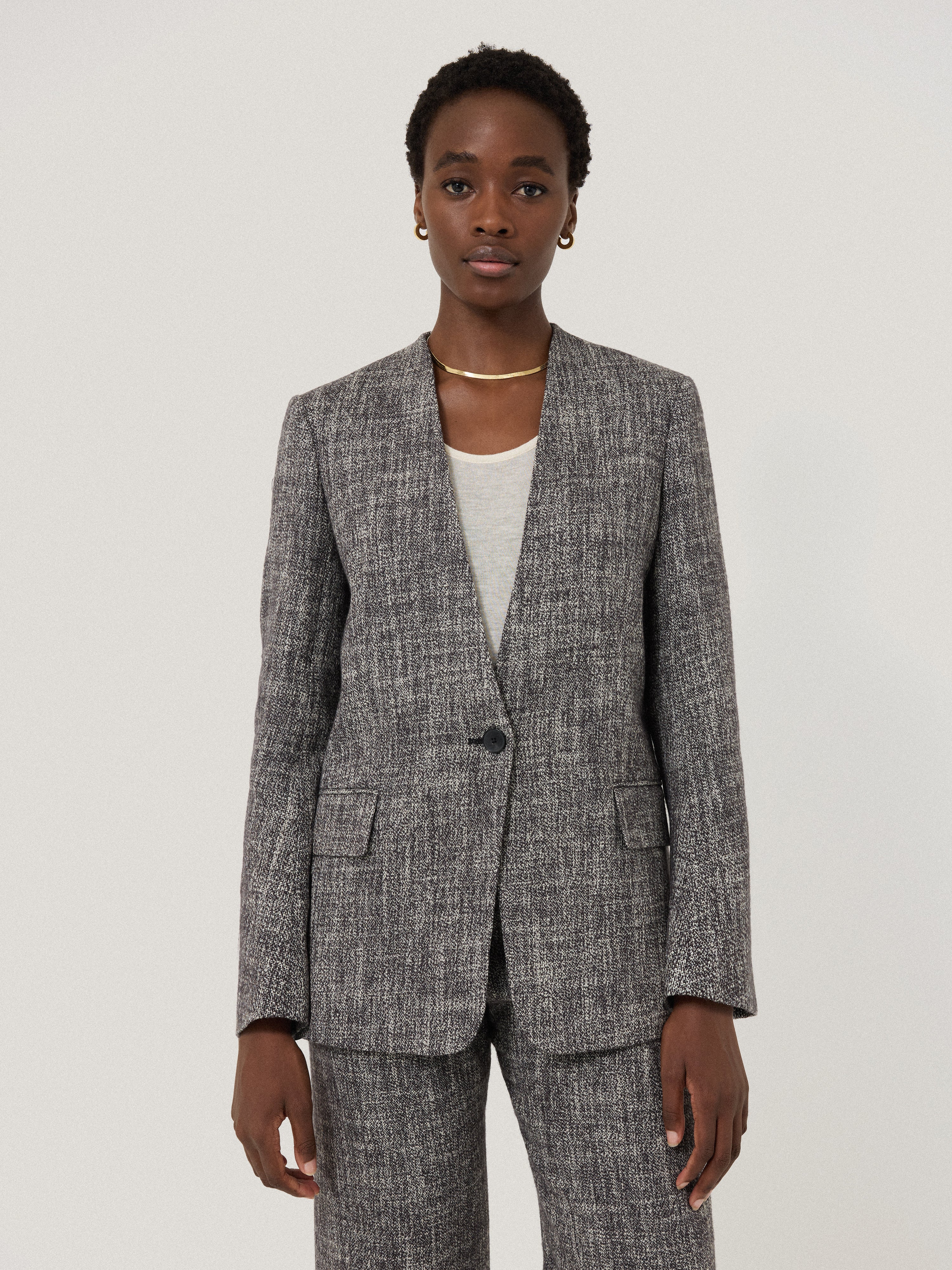 Collarless Boucle Jacket | Grey – Jigsaw