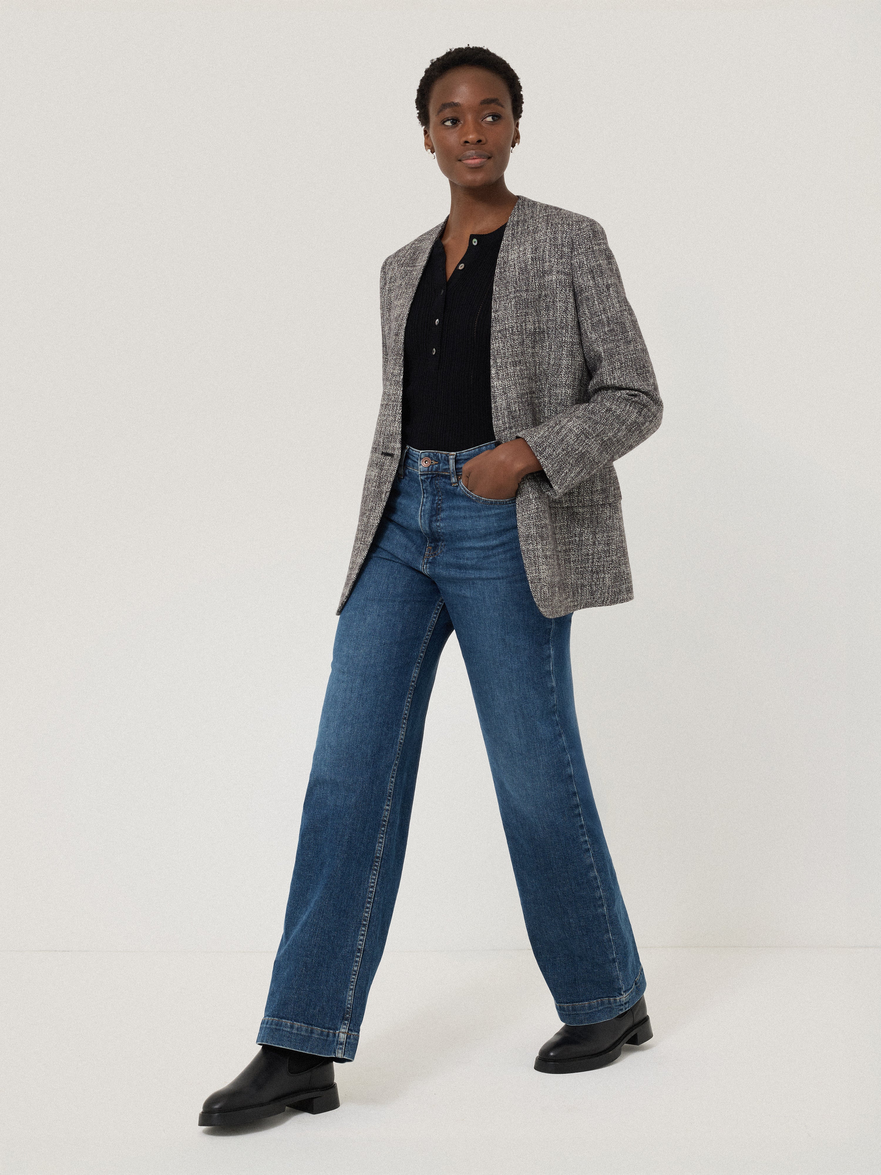 Collarless Boucle Jacket | Grey – Jigsaw
