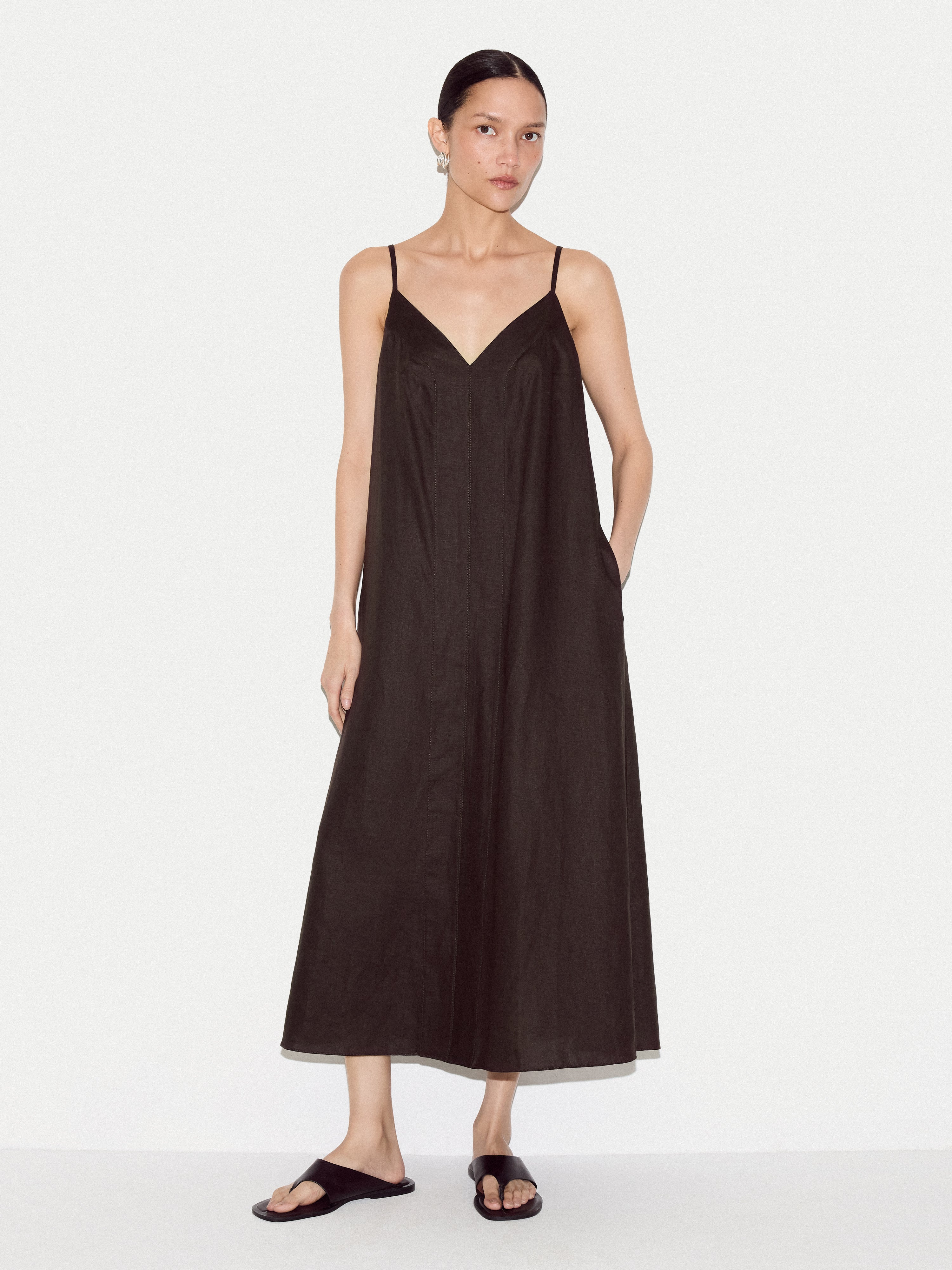 jigsaw brown dress Linen Strappy Sundress Color:Burnt_Orange bold way to elevate Dress + Coverups Red/Black Floral Print Dress