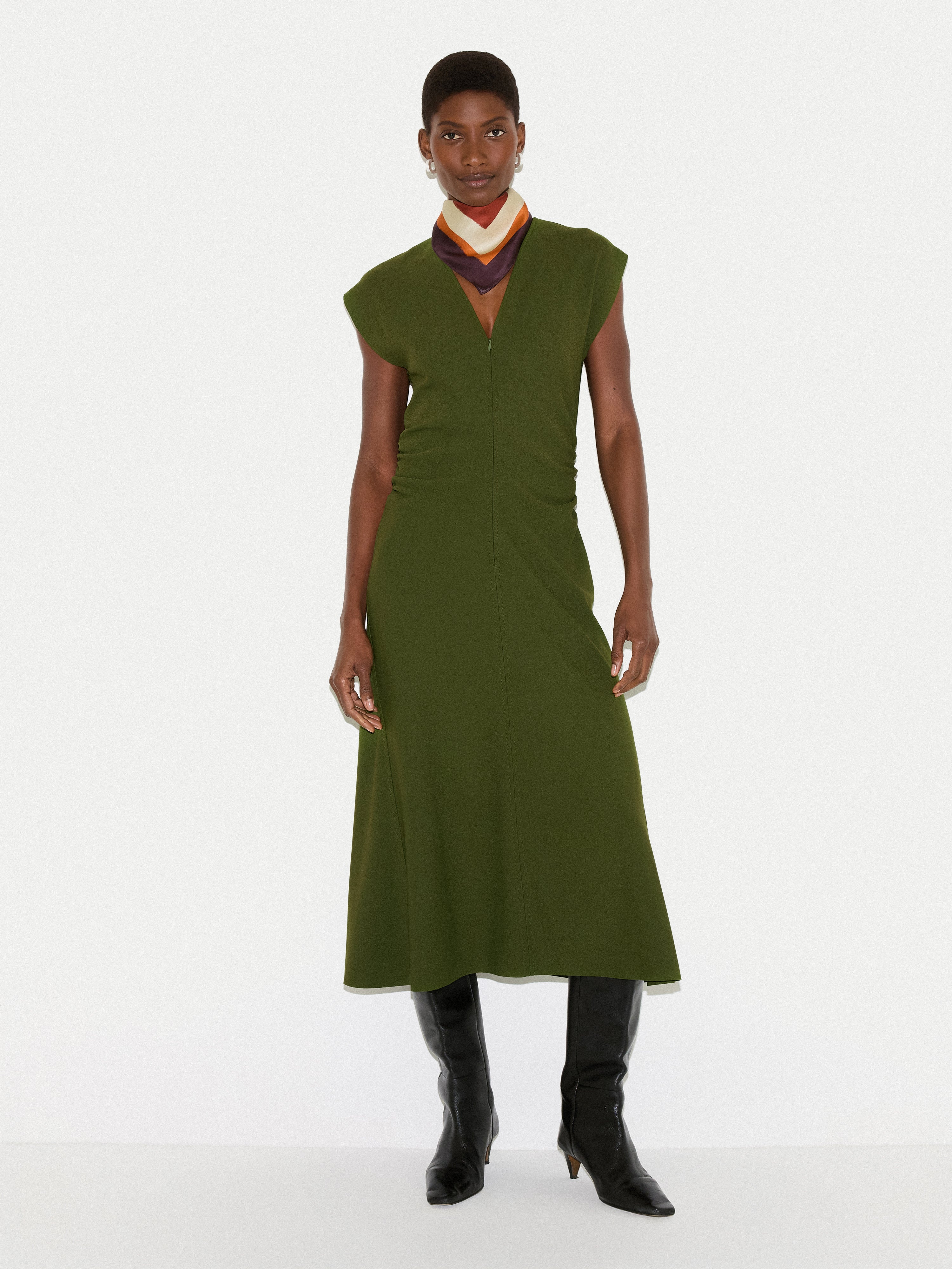 Stretch Crepe Drape Midi Dress | Green Jigsaw Stretch Crepe Drape Midi Dress | Green Jigsaw