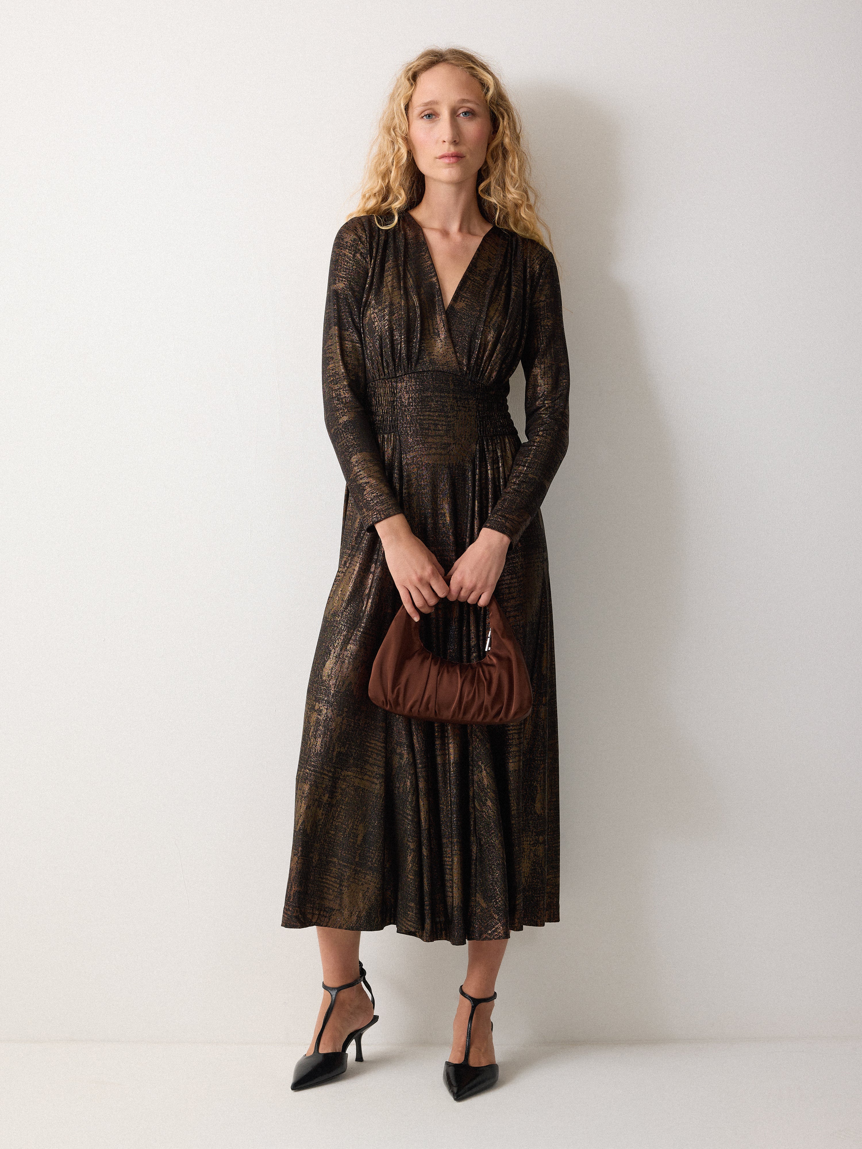 Crackle Gold Dress | Gold  Jigsaw