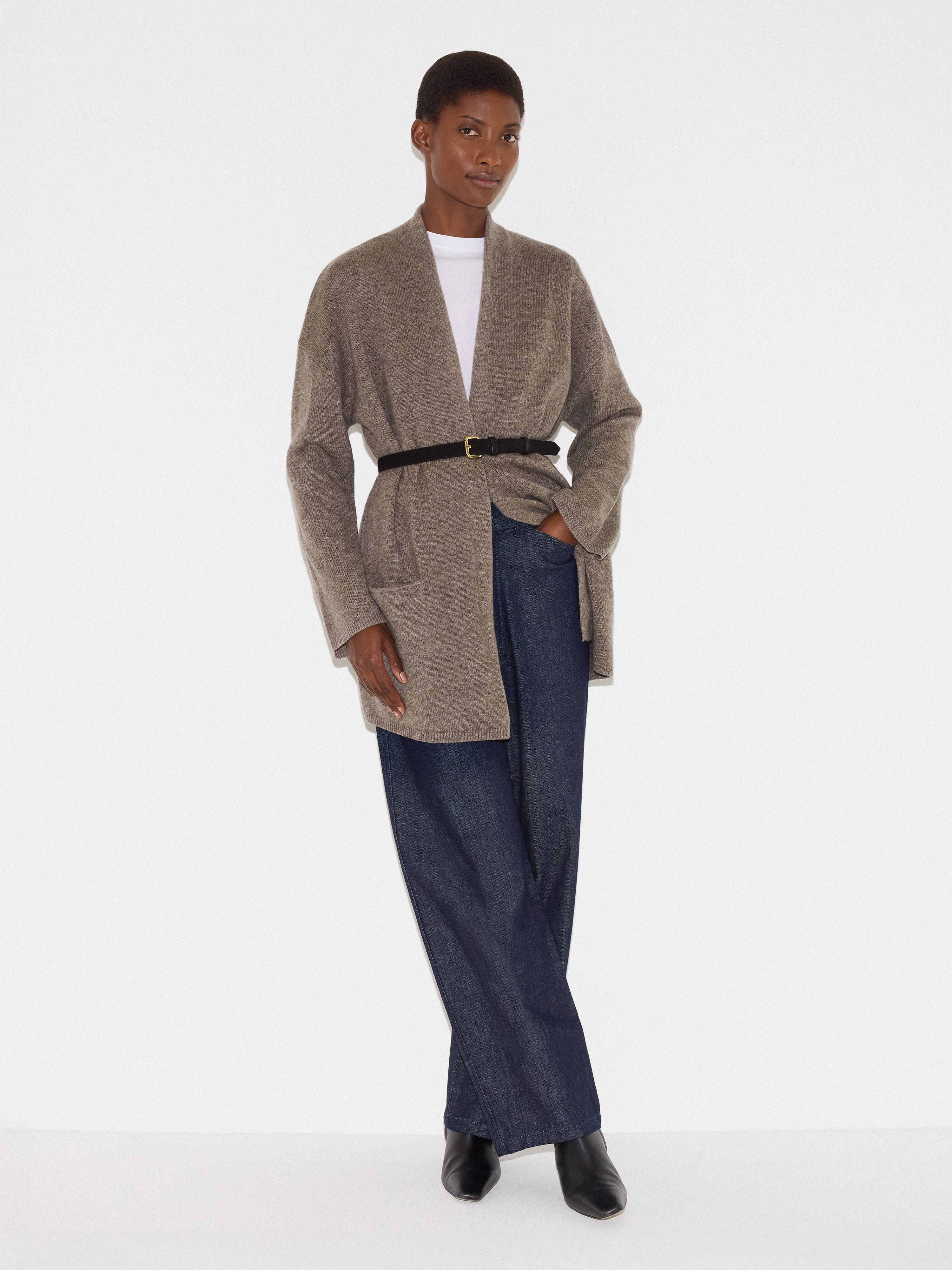 Wool Blend Relaxed Cardigan | Taupe