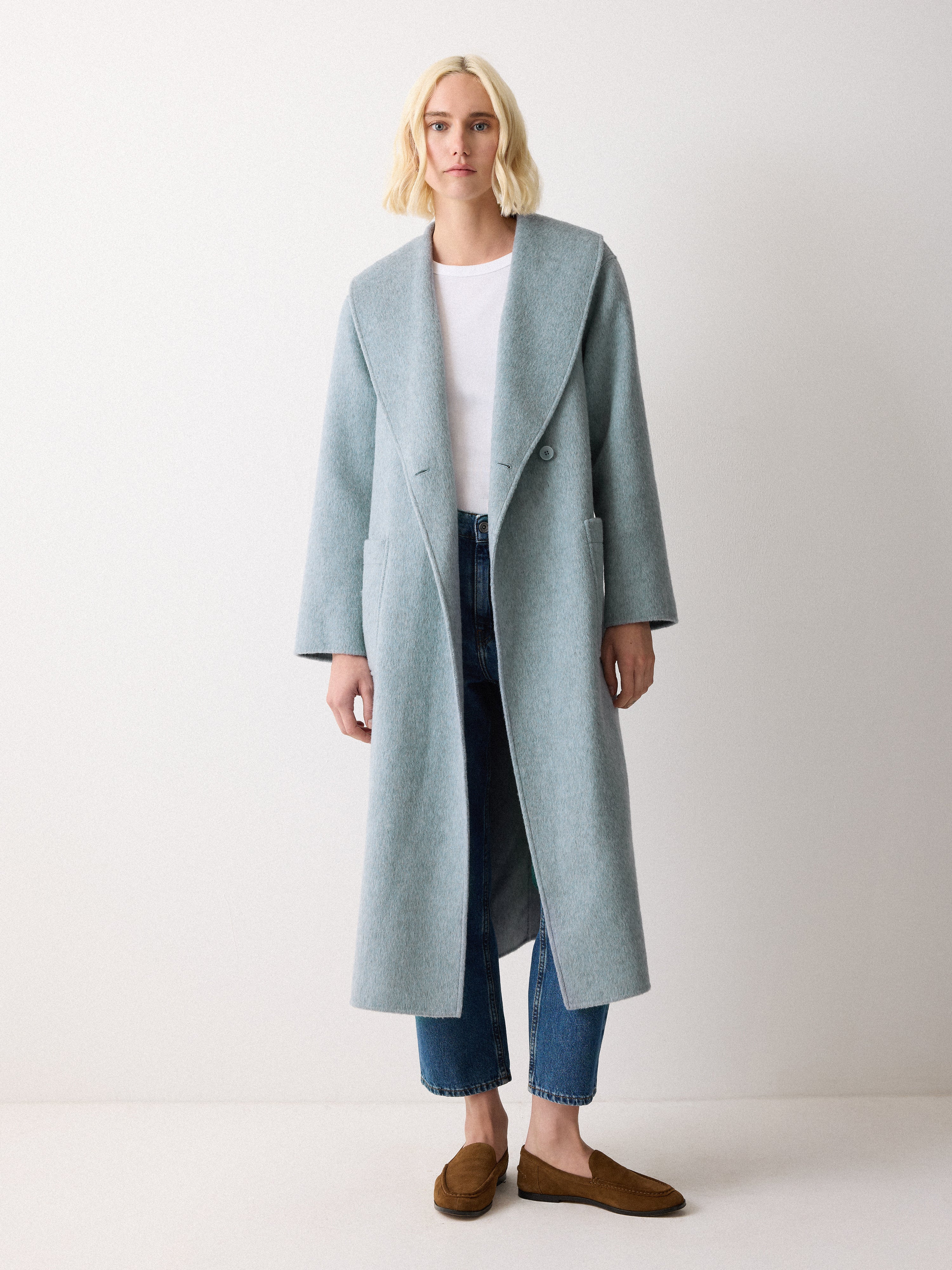 Double Faced Shawl Midi Coat | Blue – Jigsaw