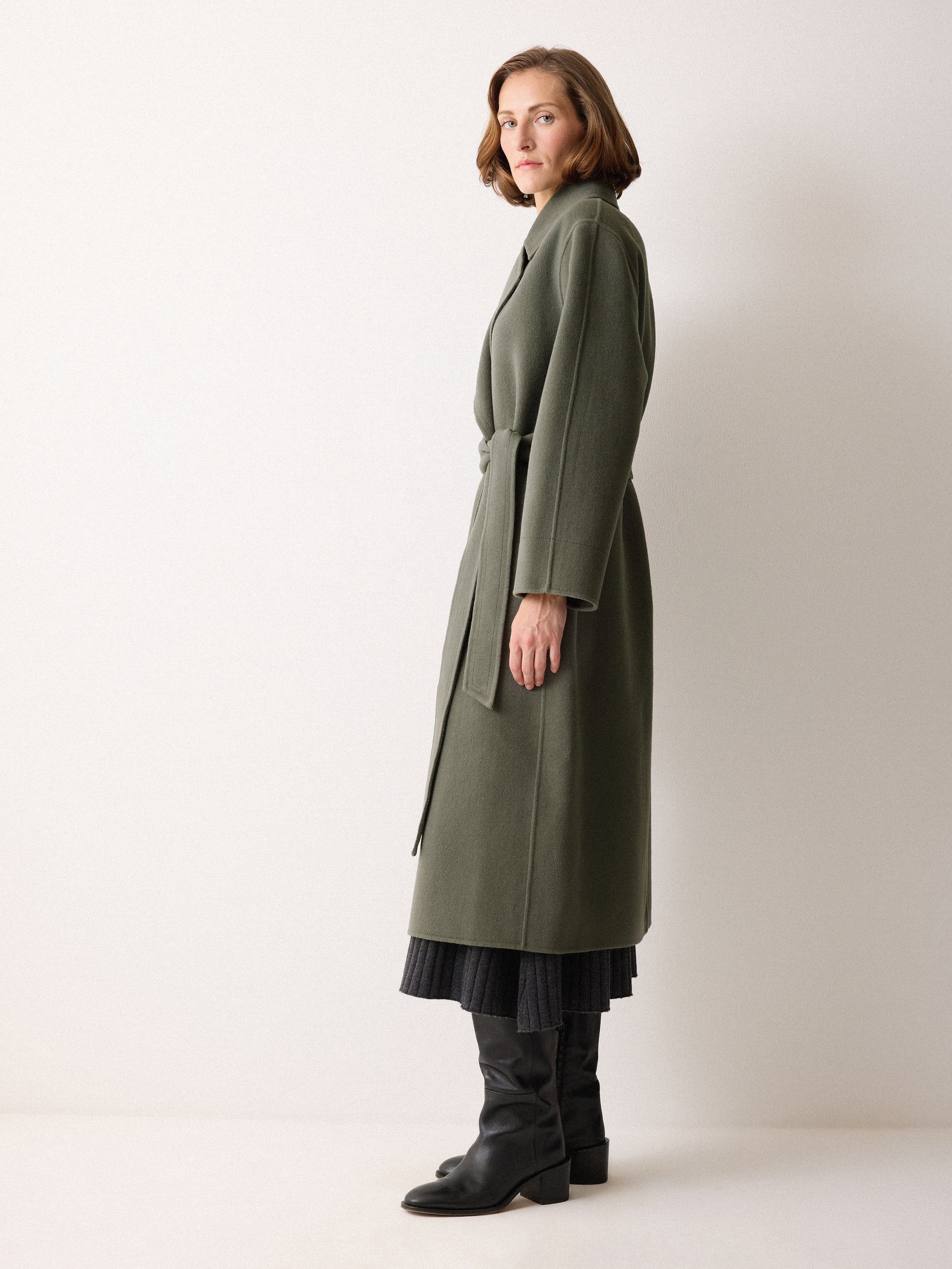 Double Faced Wool Wrap Coat | Green