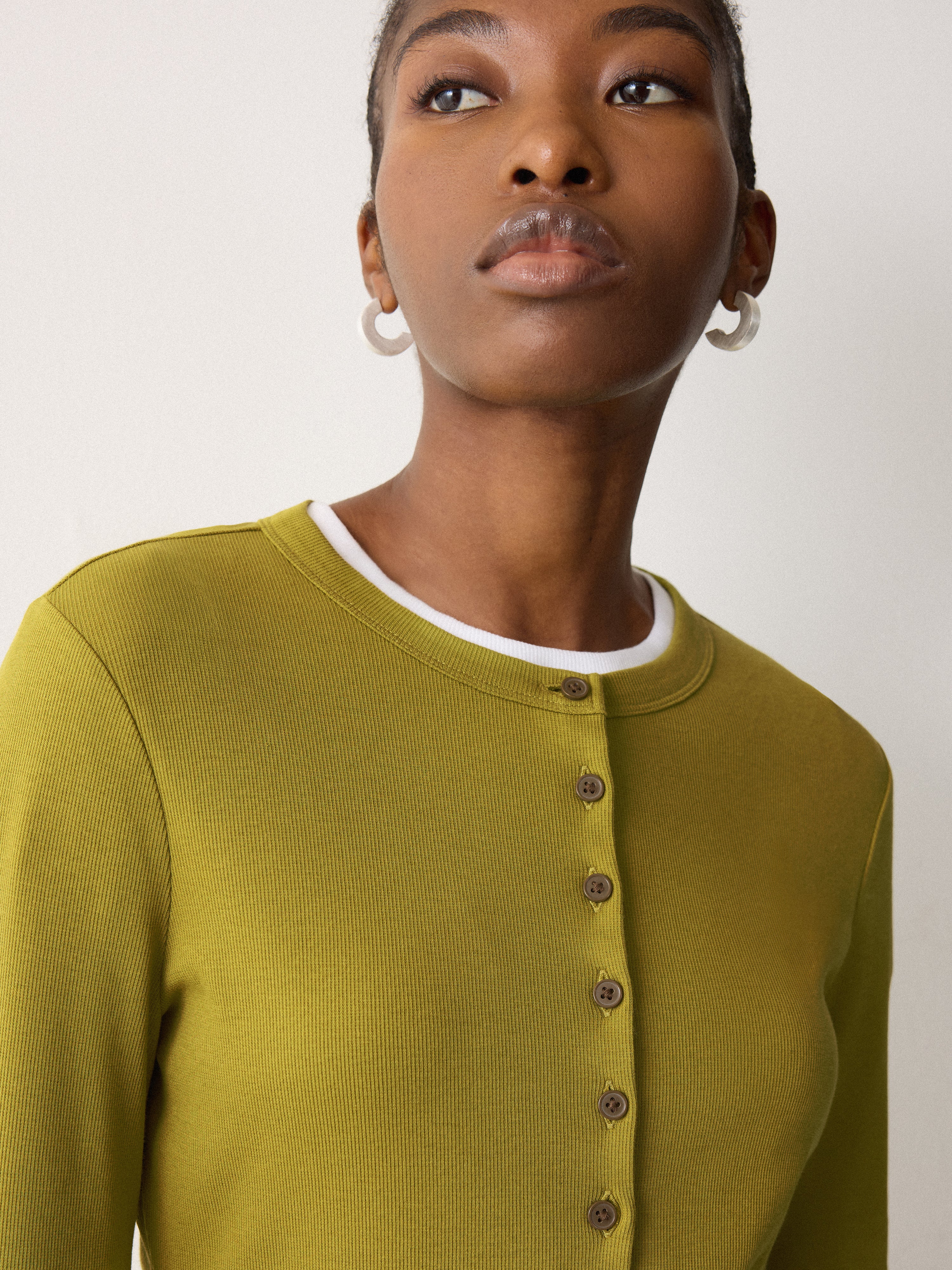 Button Through Baby Tee Cardigan | Green