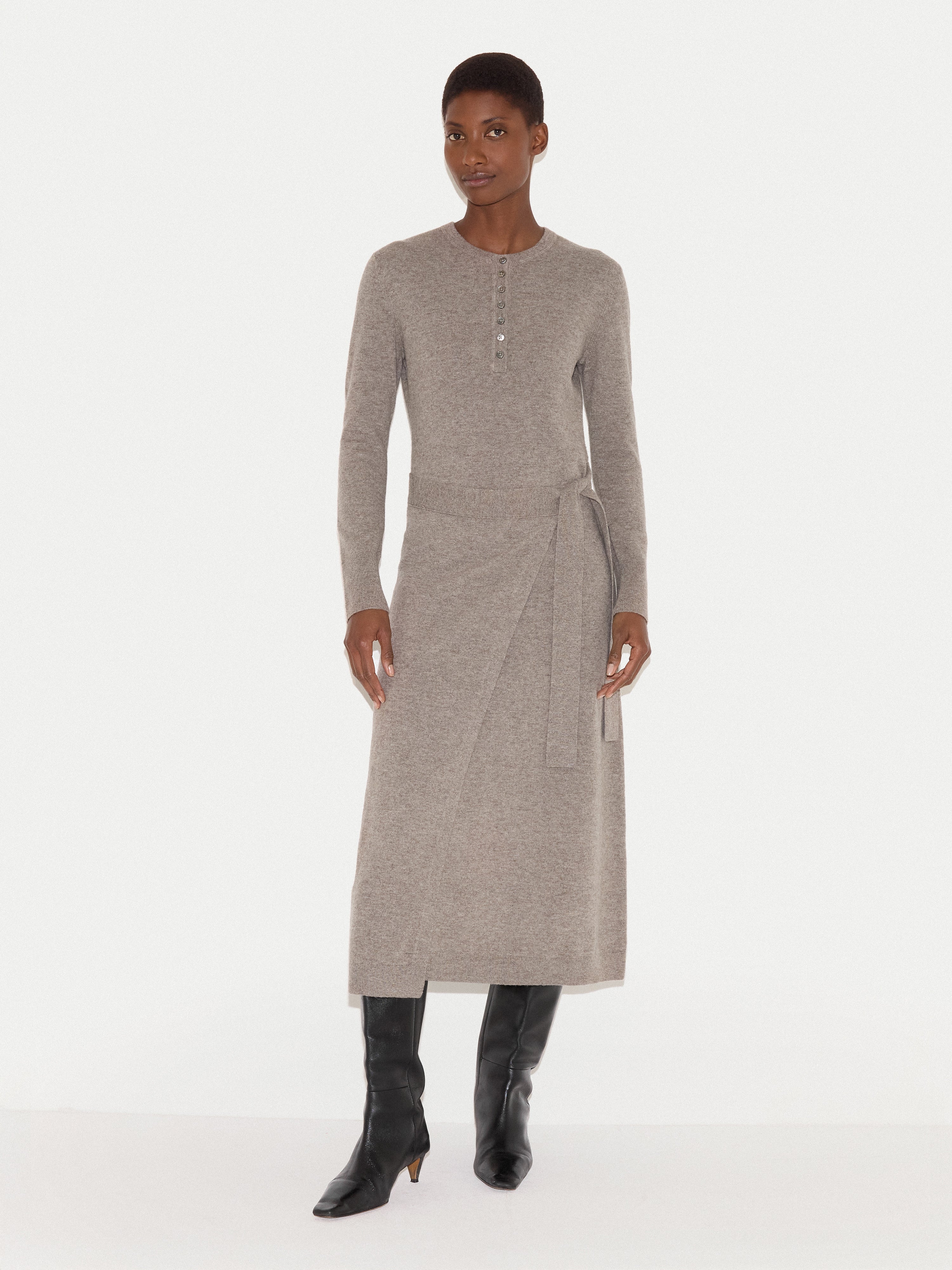Merino Cashmere Tie Dress | Taupe – Jigsaw