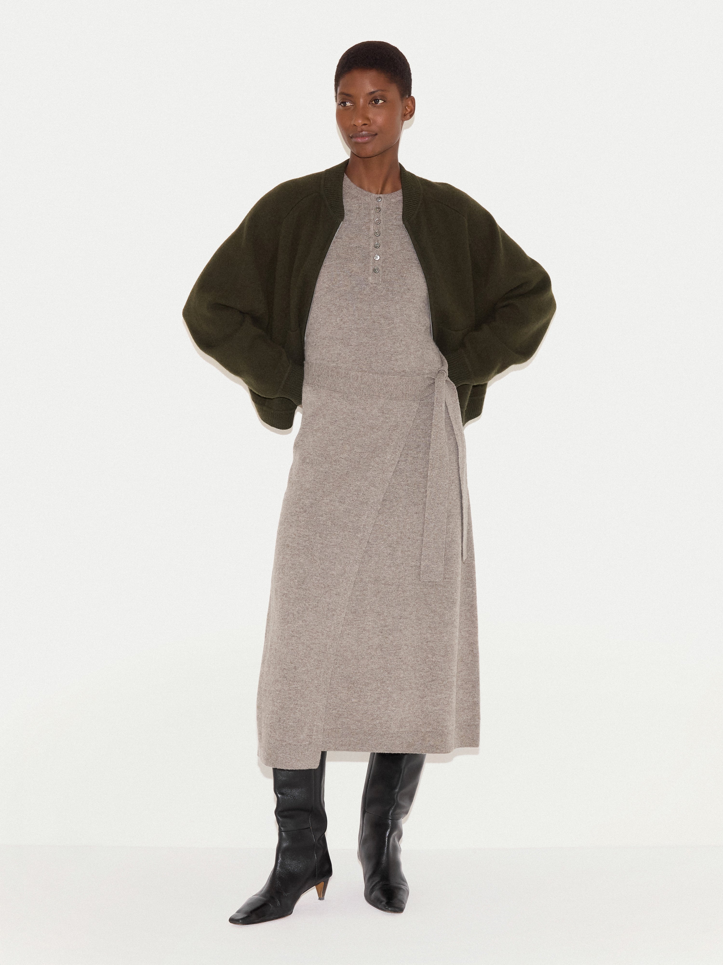 Merino Cashmere Tie Dress | Taupe – Jigsaw