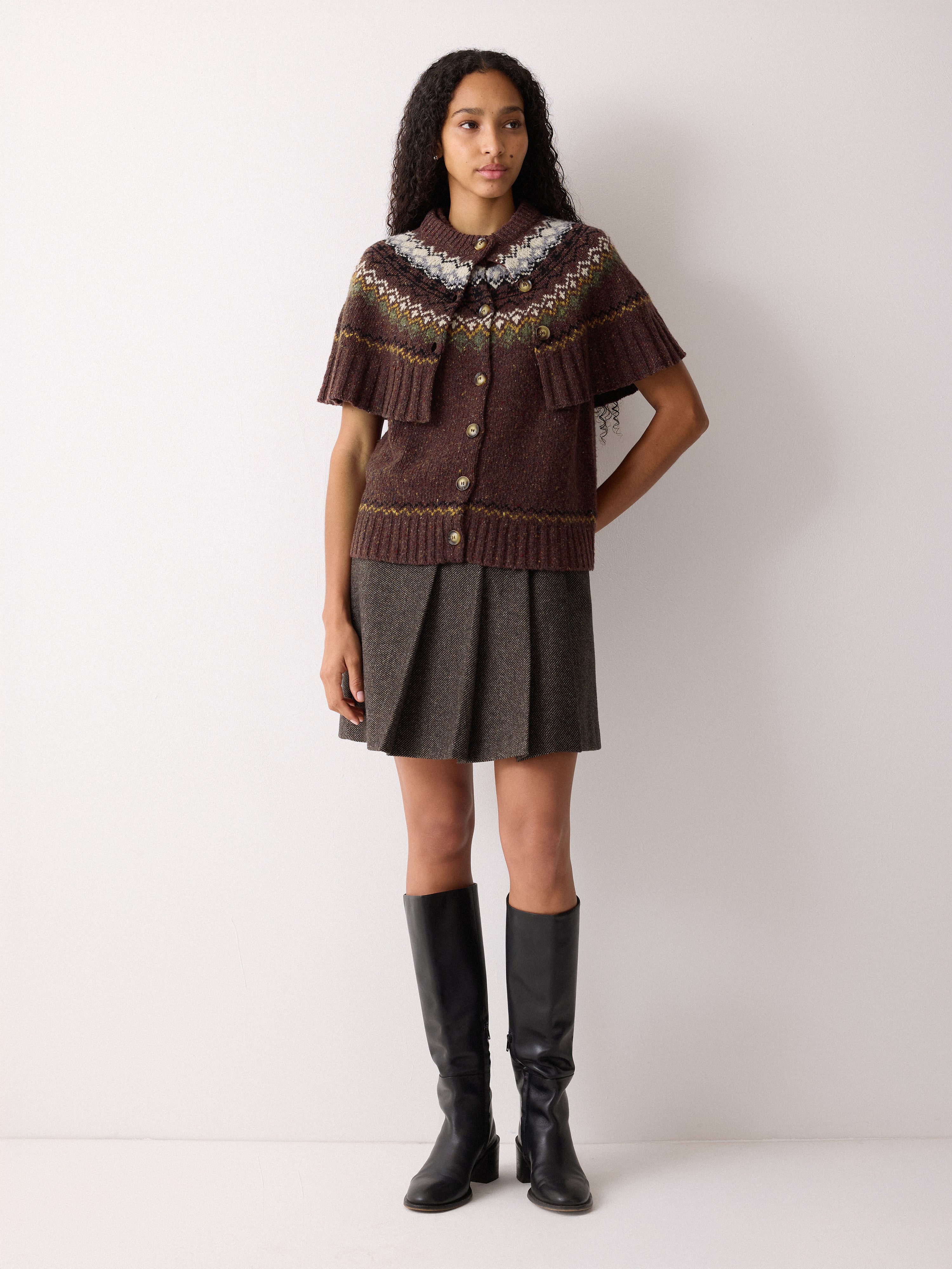 Fairisle Knitted Cape | Brown – Jigsaw