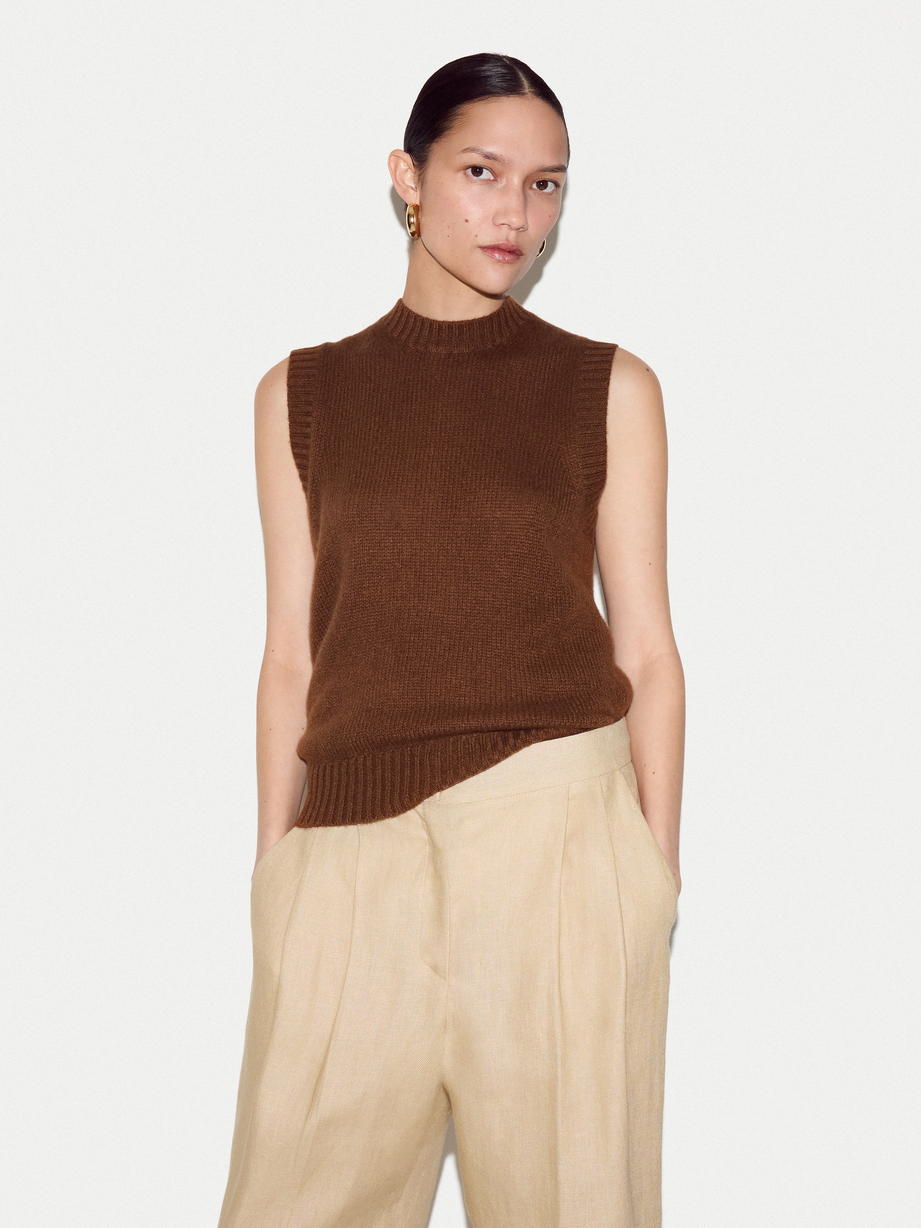 トップス pamaATON SILK BLENDED CREW&TANK Cloud Cashmere Crew Tank | Brown – Jigsaw