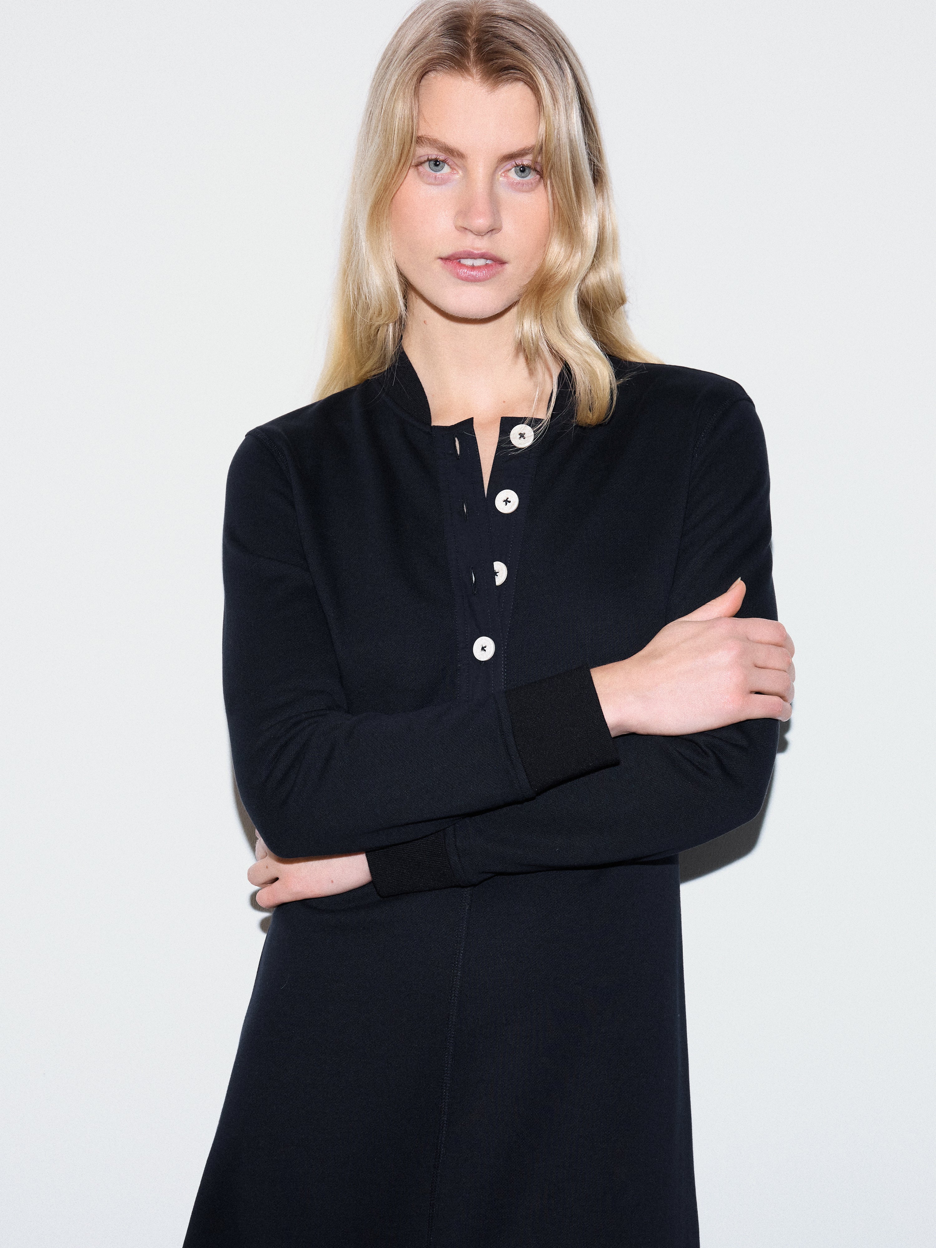 Heavy Jersey Button Dress | Navy