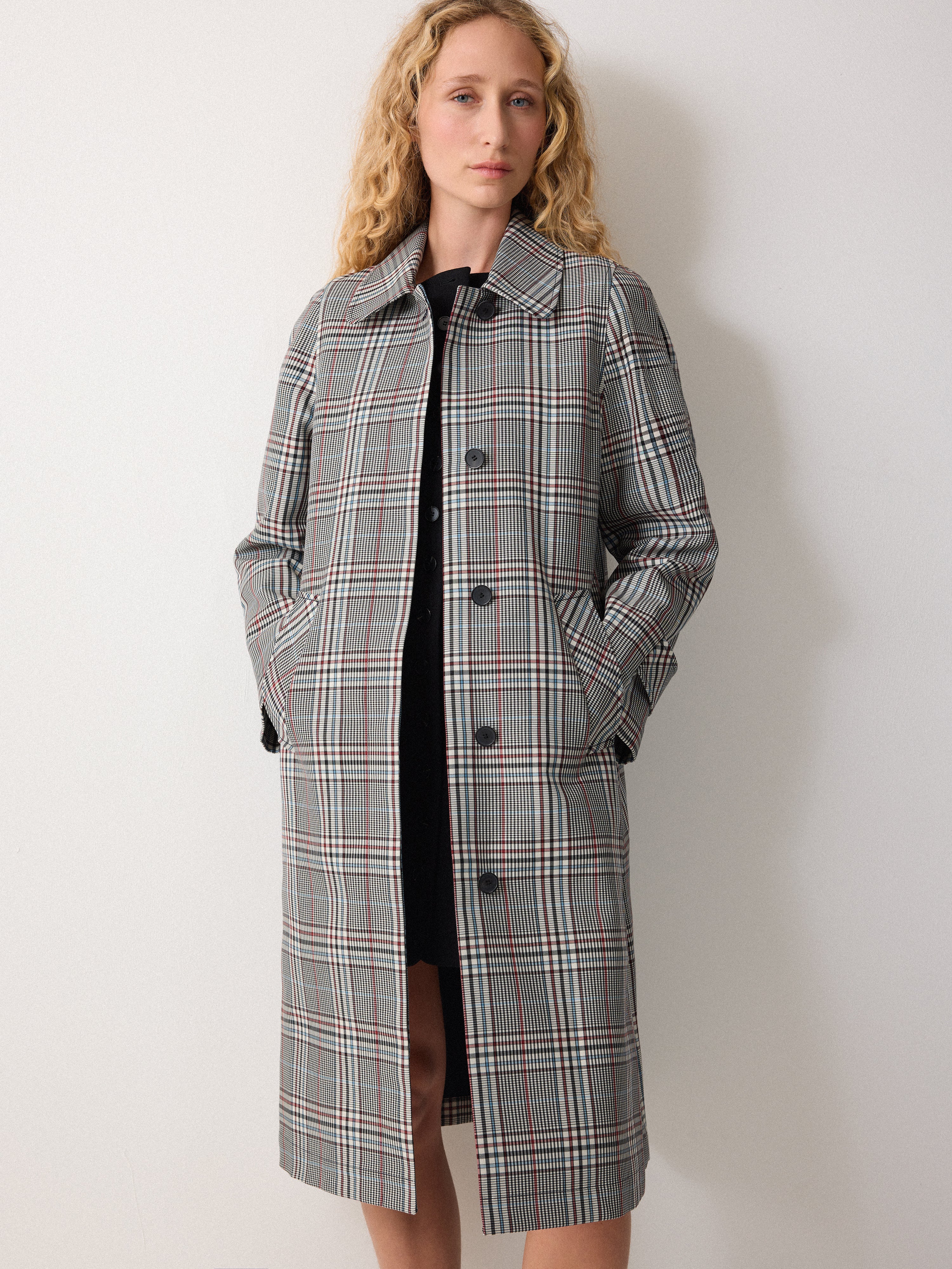 Bonded Cotton Check Coat | Cream