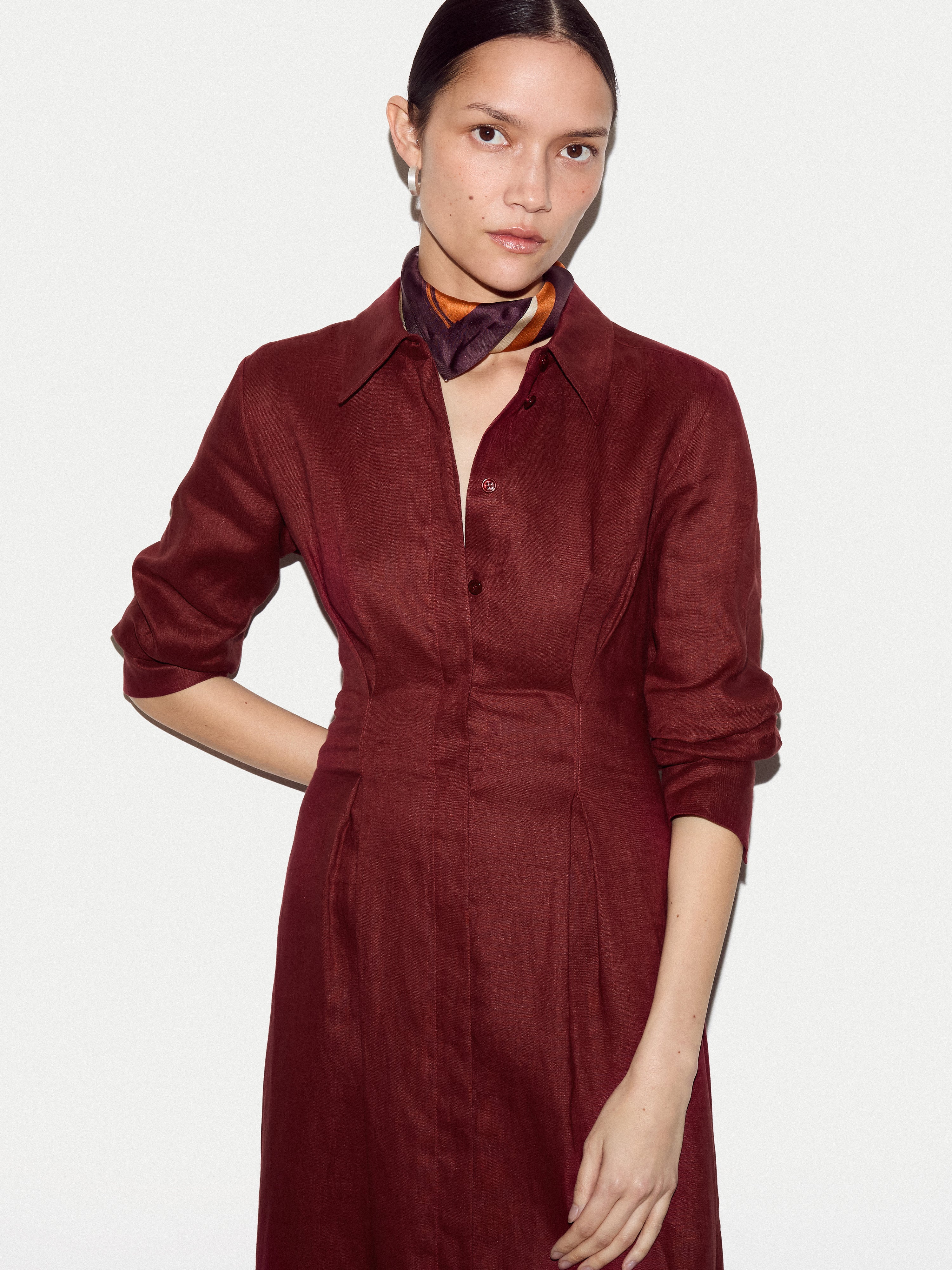 Linen Pleat Front Shirt Dress | Red  Jigsaw