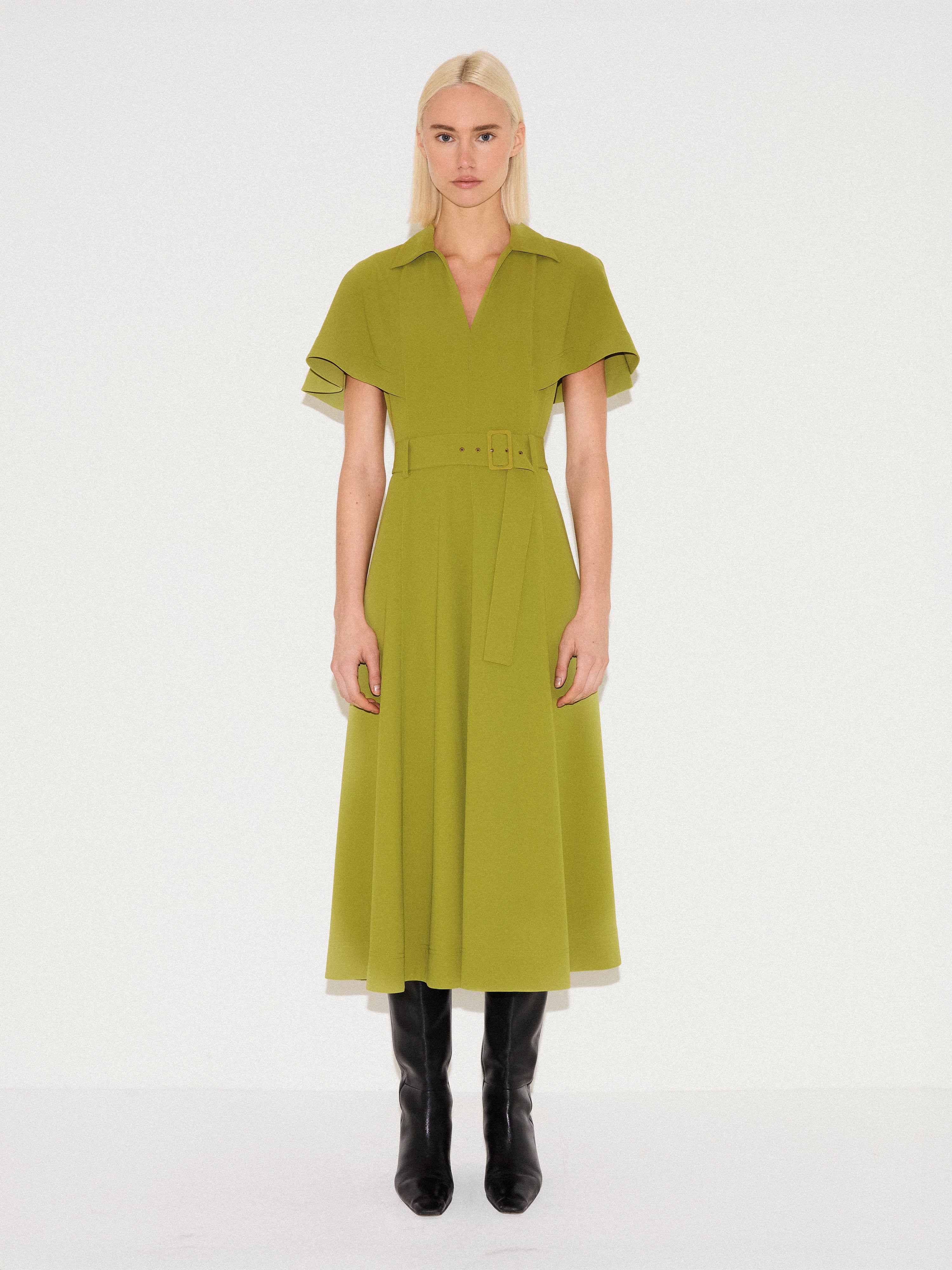 green jigsaw dress Textured Check Midi Dress