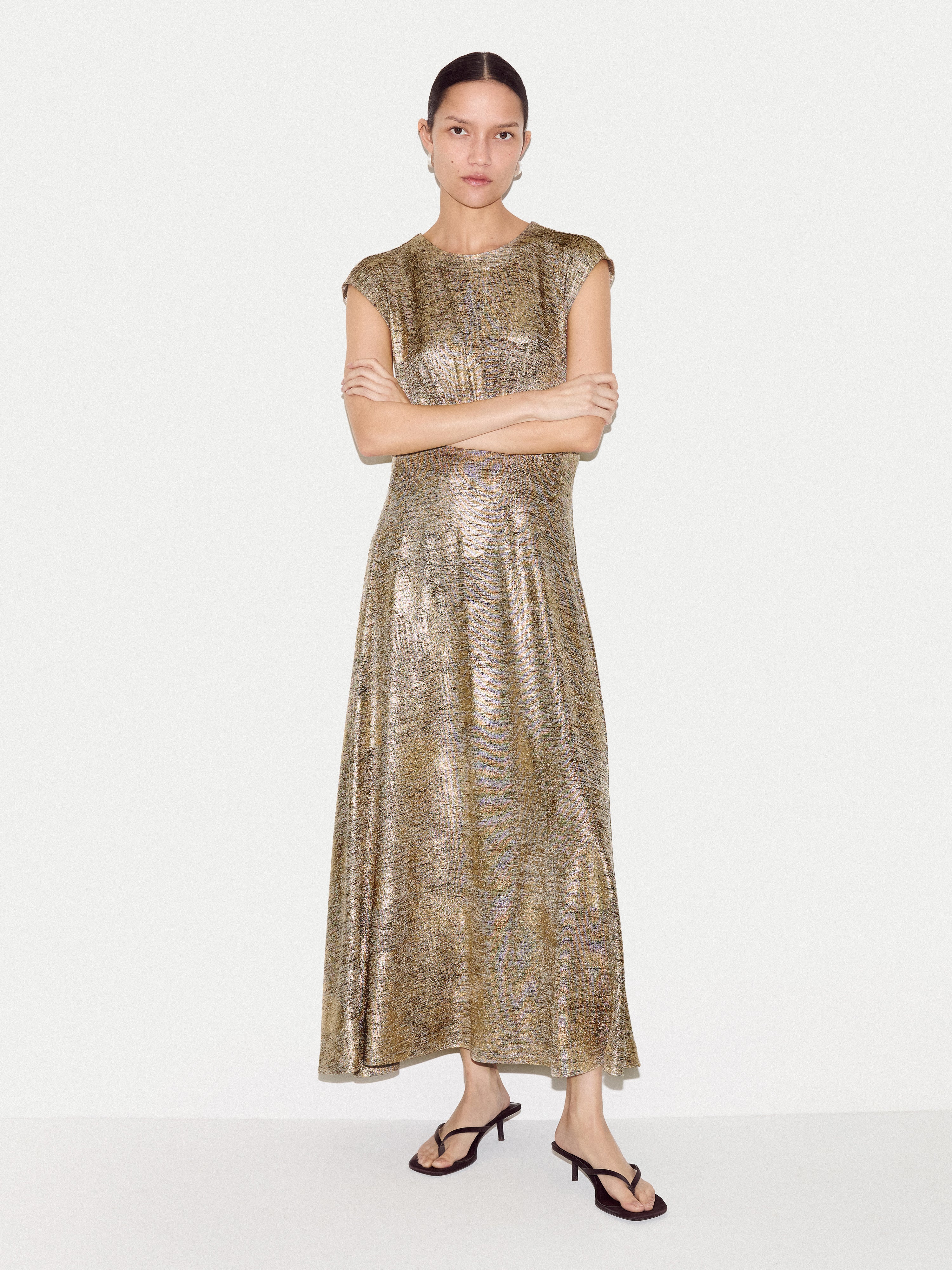 Shimmer Curved Seam Dress | Gold