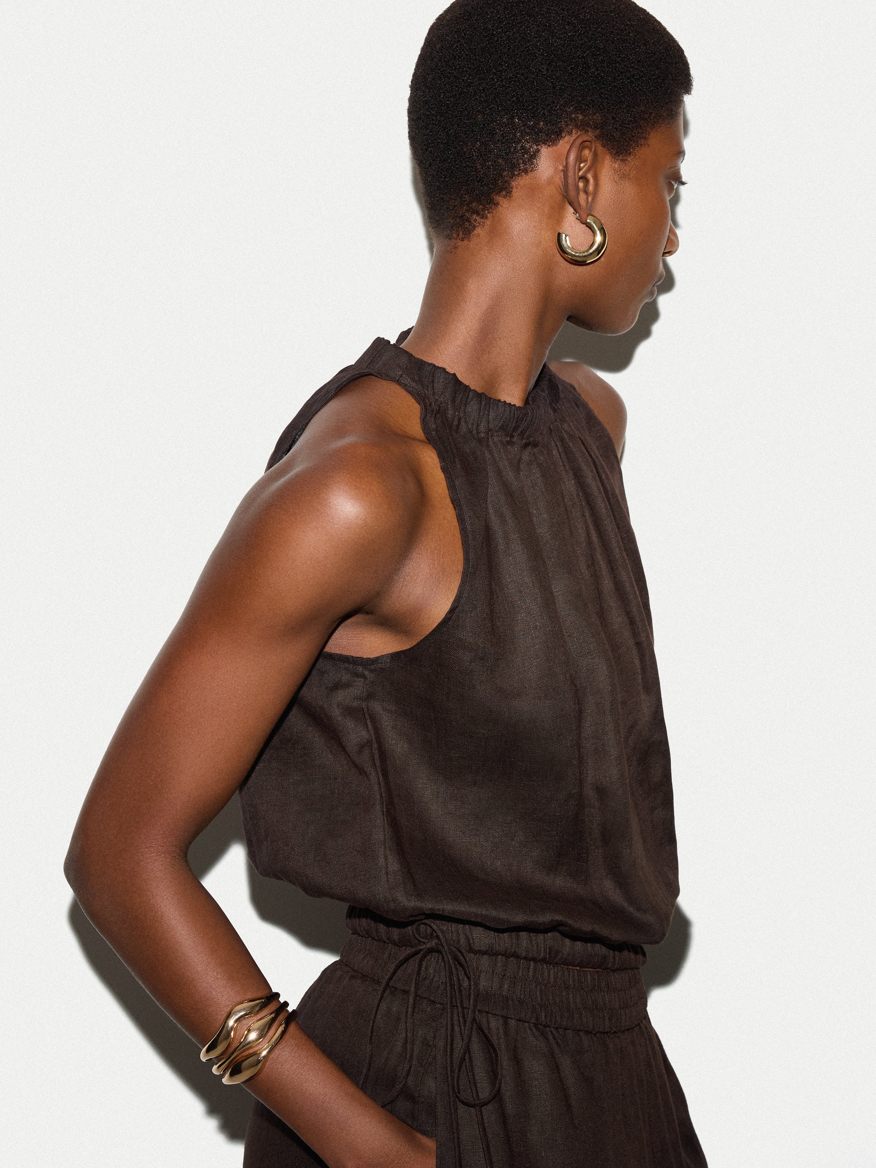 Linen Scooped Tank Top | Brown – Jigsaw