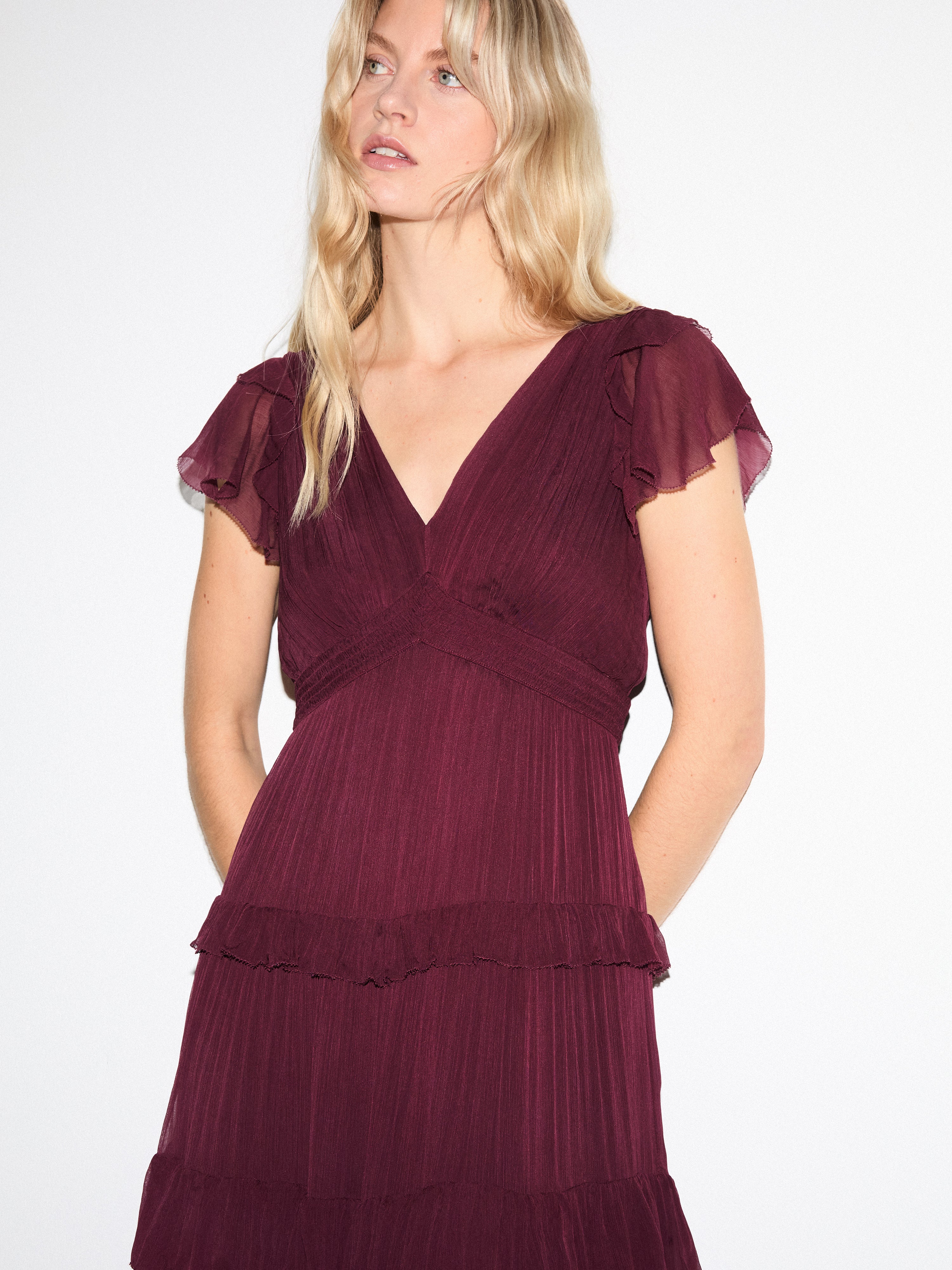 Frill Plisse Maxi Dress | Red