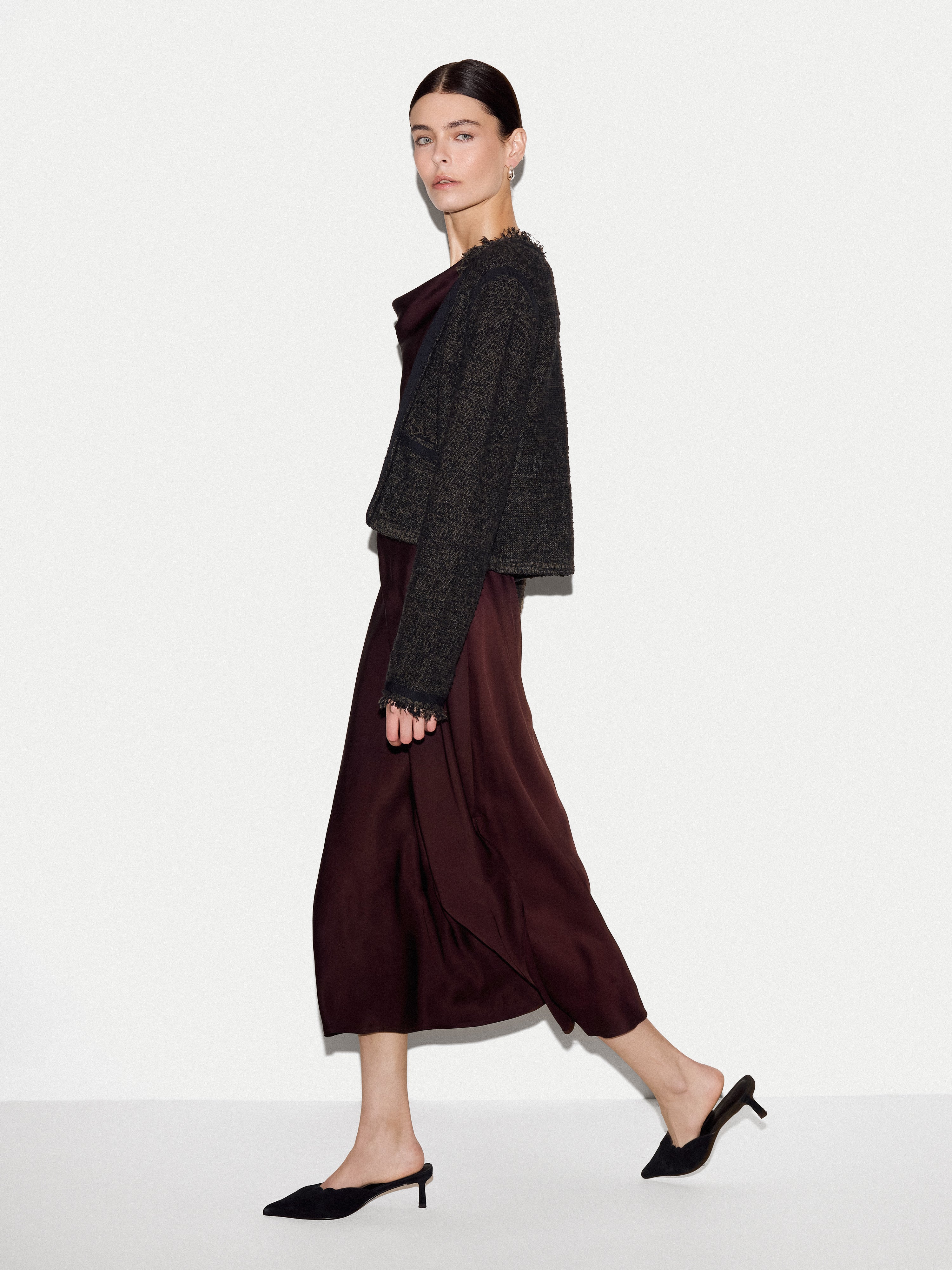 Satin Cowl Neck Bias Dress | Burgundy