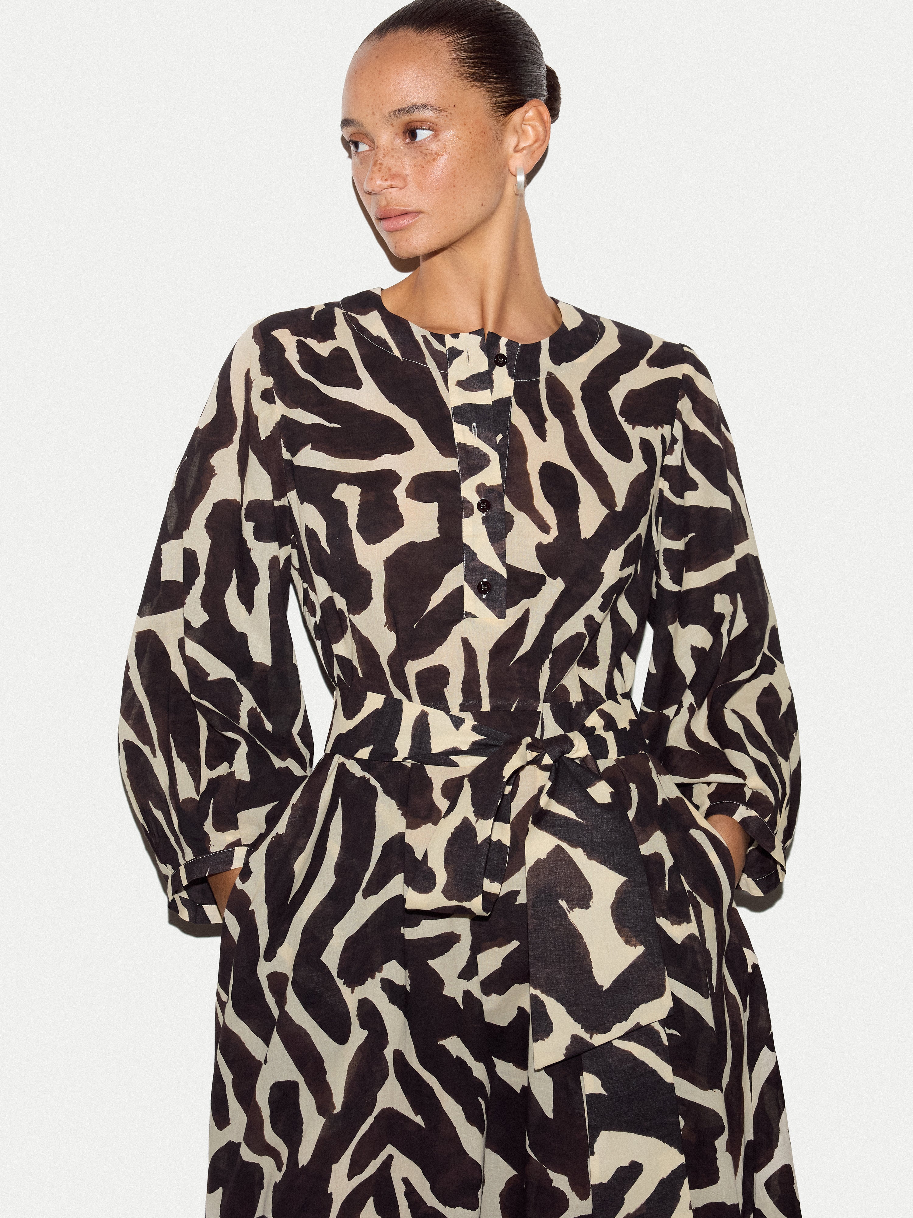 Zebra Cotton Midi Shirt Dress | Brown – Jigsaw