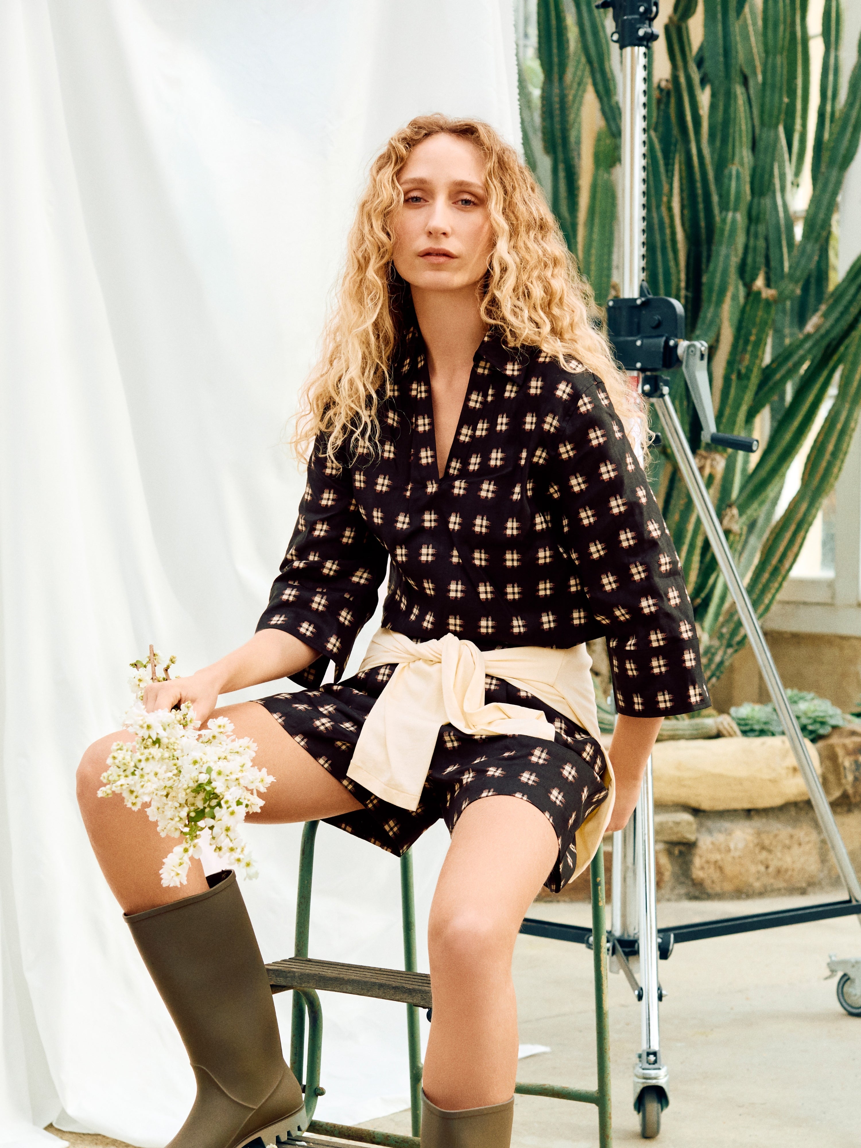 Geo Check Linen Tunic | Black – Jigsaw