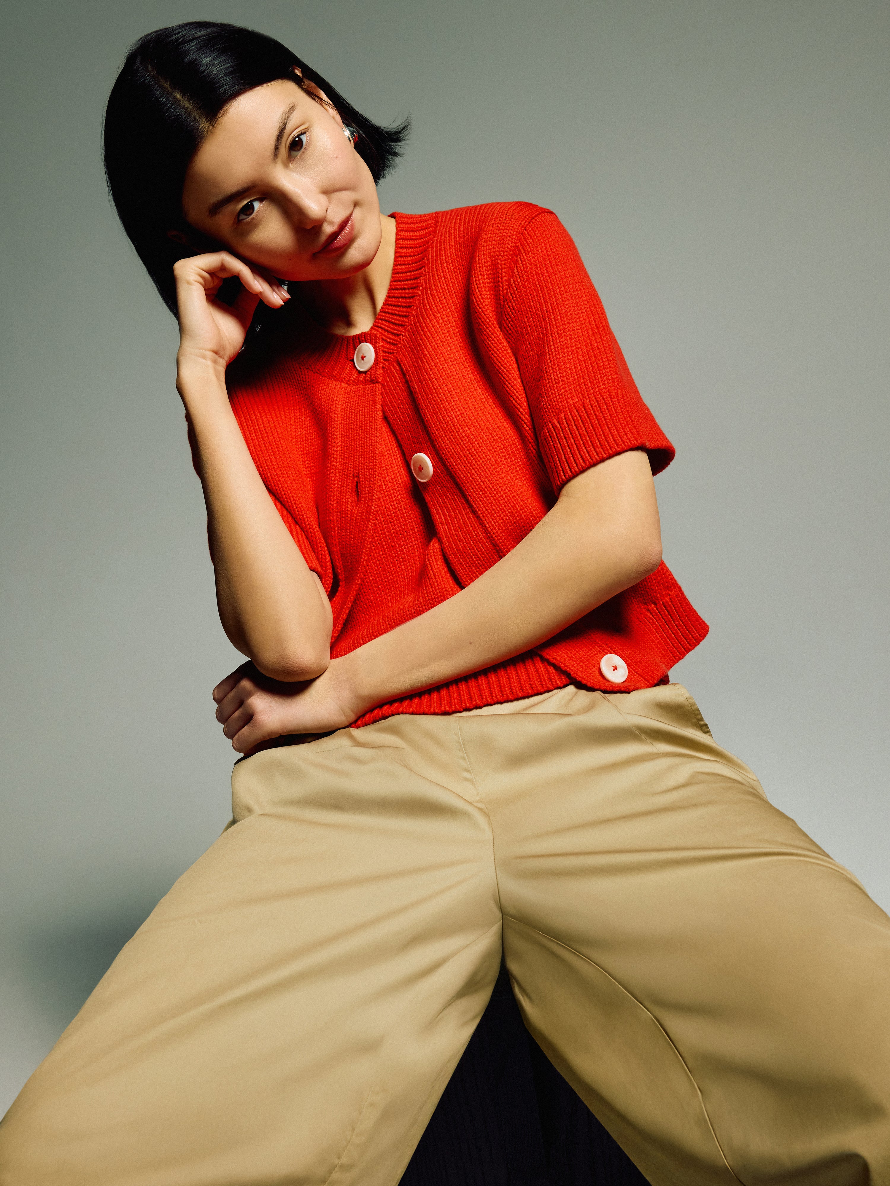 Short Sleeve Cardigan Top Red – Jigsaw