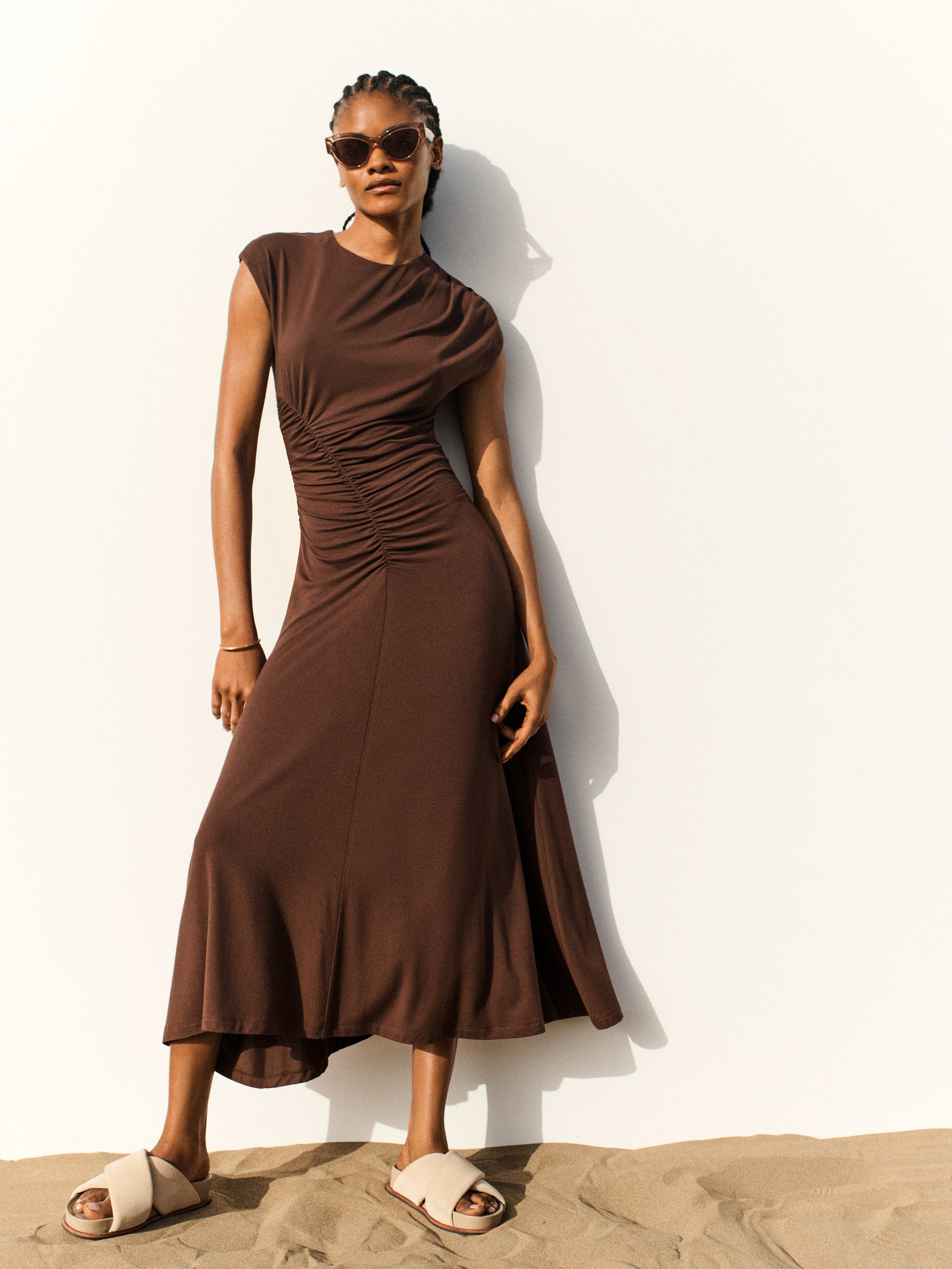 Drape Pleat Jersey Dress | Brown Jigsaw Drape Pleat Jersey Dress | Brown Jigsaw