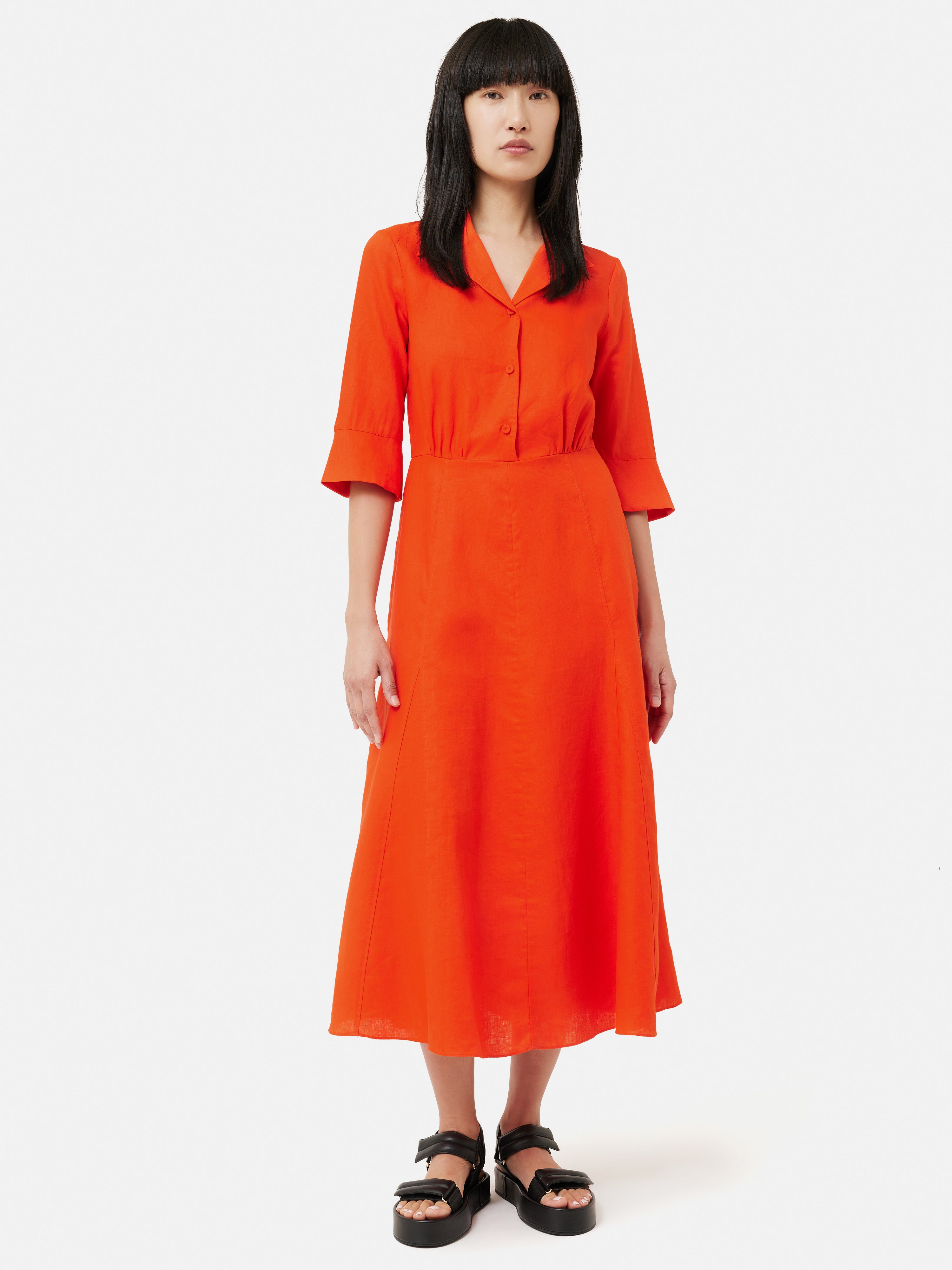 Linen Shirt Dress | Orange