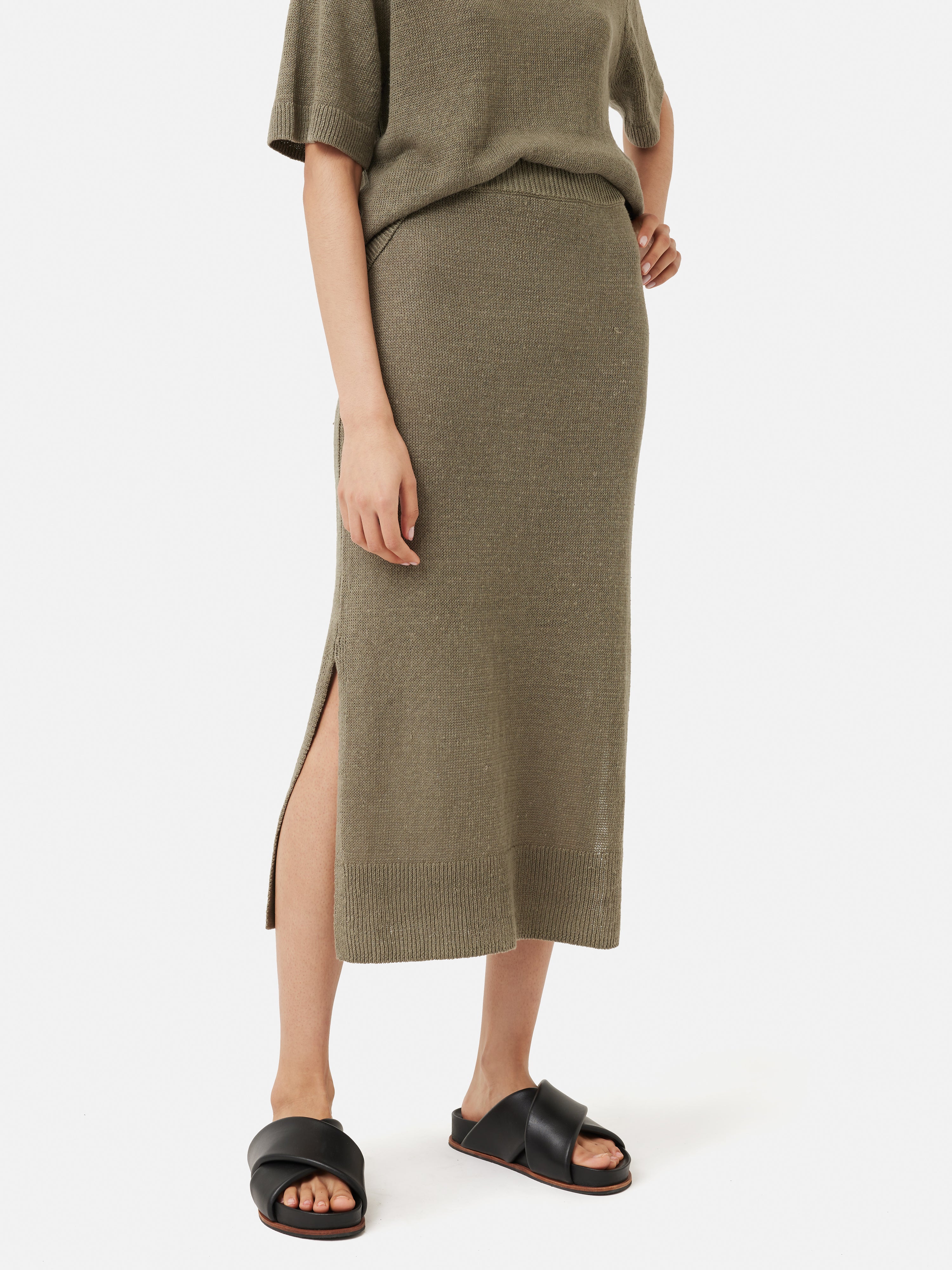 Linen Slub Knitted Skirt Khaki – Jigsaw