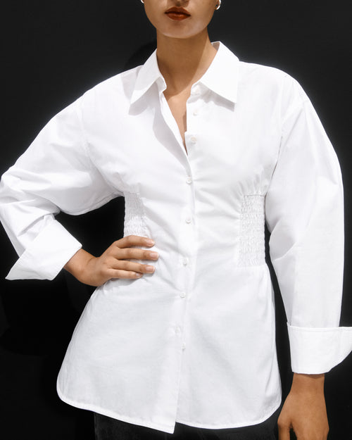 Cotton Smocked Waist Shirt | White