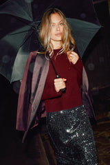 Velvet Satin Shawl Blazer | Purple