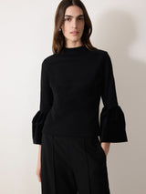 Velvet Sleeve Knitted Top | Black