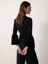 Velvet Sleeve Knitted Top | Black