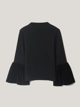 Velvet Sleeve Knitted Top | Black