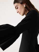 Velvet Sleeve Knitted Top | Black