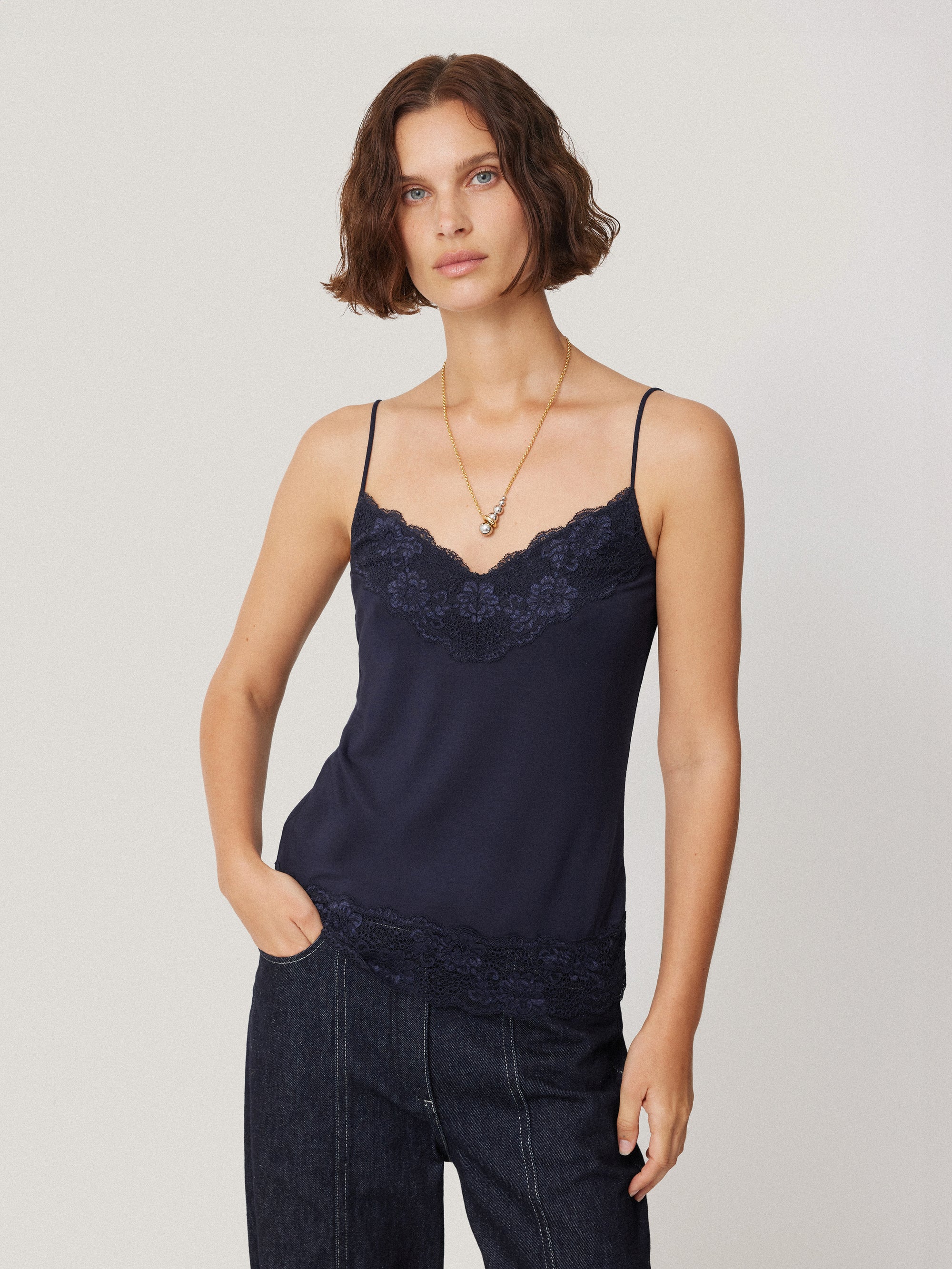 jigsaw Modal Lace Vest Navy Hot Sale Clothing
