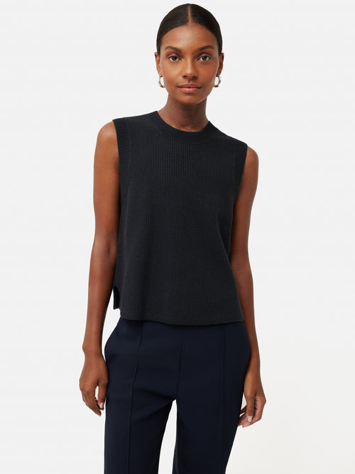 Cotton Blend Crew Tank | Black