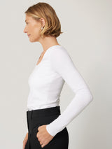 Double Front Ballet Neck Top | White