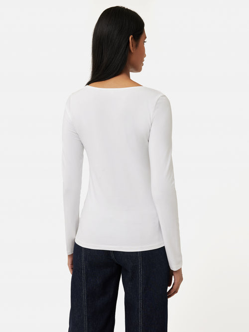 Double Front Ballet Neck Top | White – Jigsaw