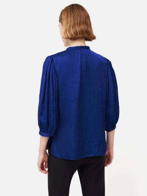 Cicelly Recycled Satin Drape Top | Sapphire