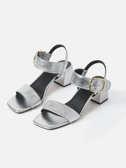 Maybell Metallic Heeled Sandal | Silver
