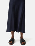 Satin Bias Asymmetric Skirt | Navy
