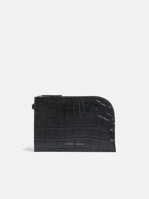 Sophia Croc Leather Pouch | Black