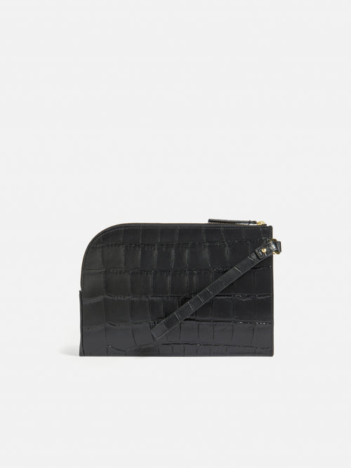 Sophia Croc Leather Pouch | Black