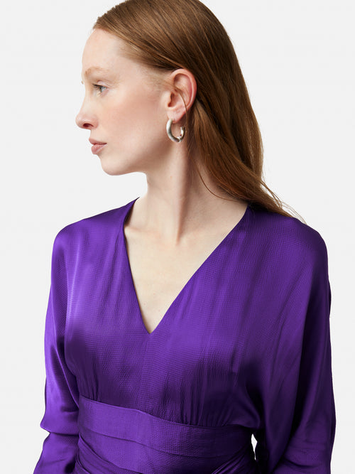 Hammered Satin Sash Dress | Purple
