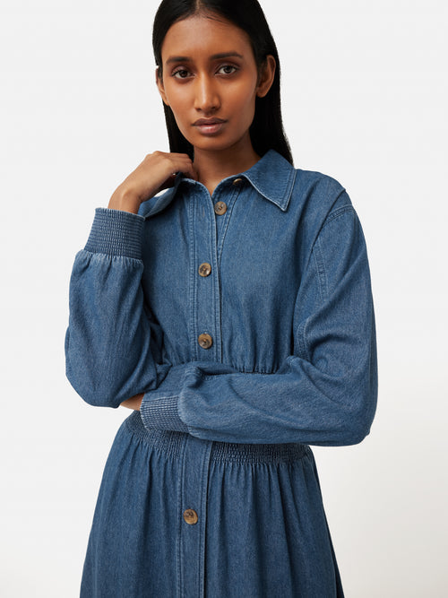 Denim Smocked Waist Shirt Dress | Blue – Jigsaw