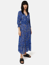 Brushwork Crinkle Ruffle Dress | Blue