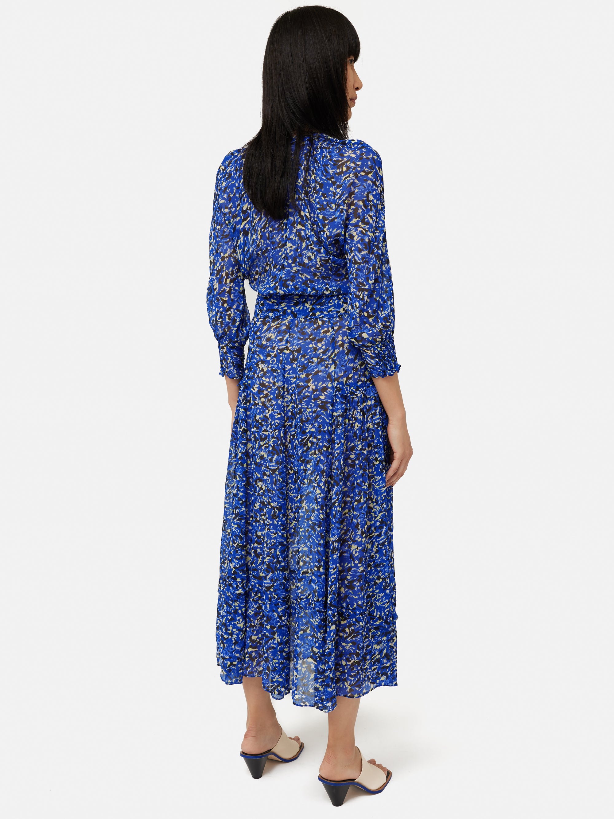 Brushwork Crinkle Ruffle Dress Blue Jigsaw